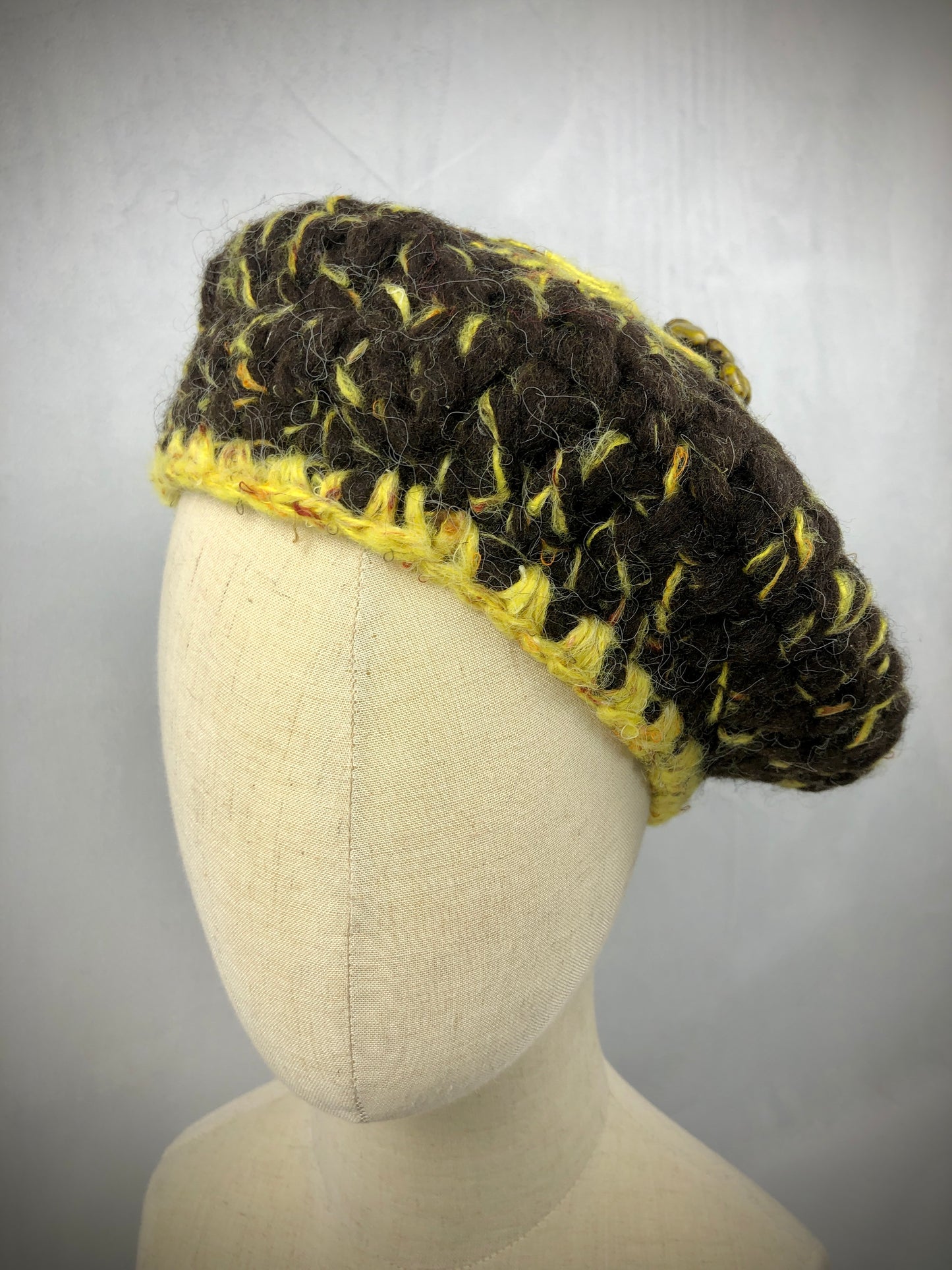 Brown yellow wool beret