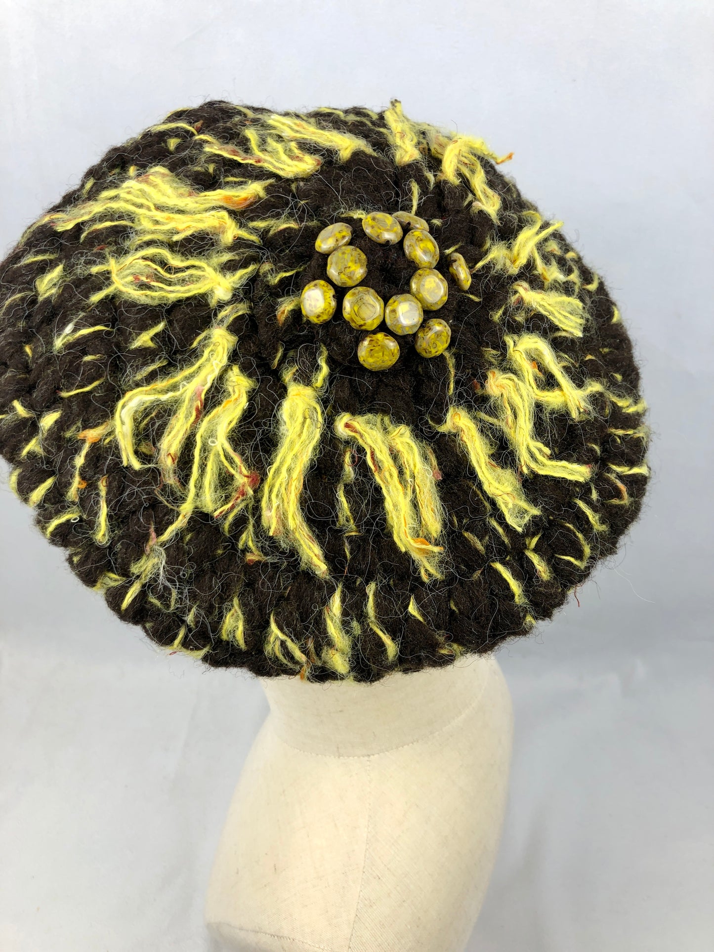 Brown yellow wool beret