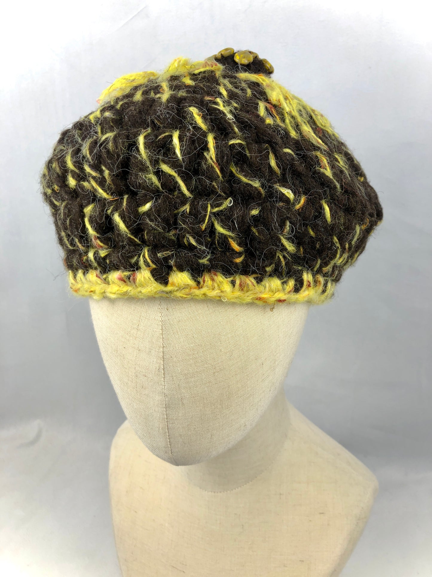 Brown yellow wool beret