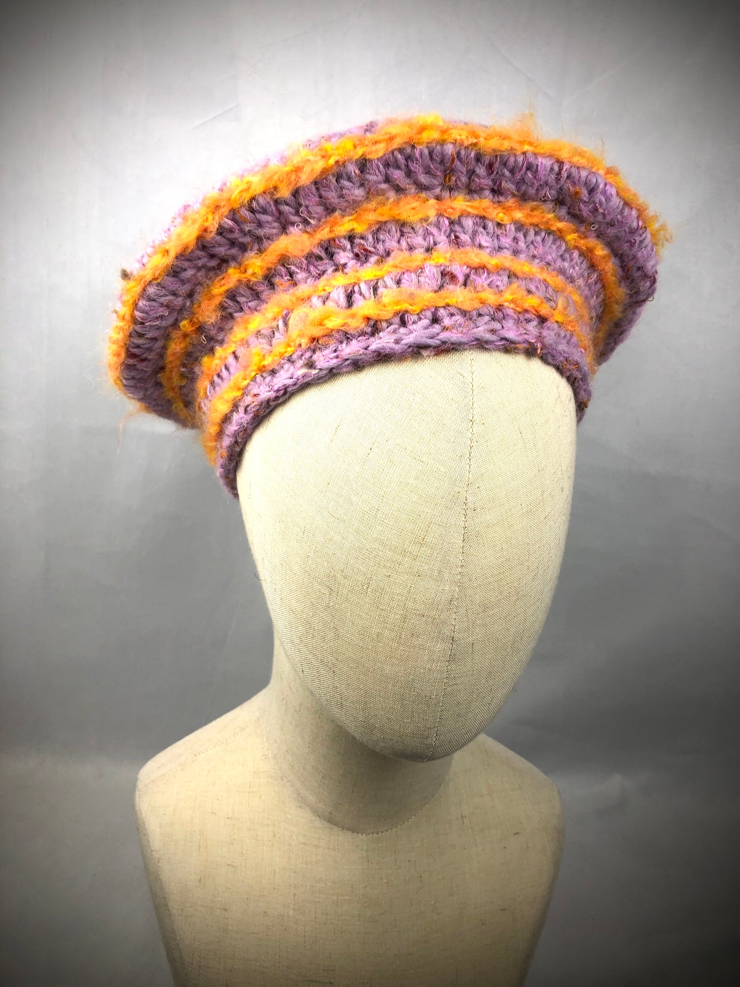 Lilac purple orange mohair beret