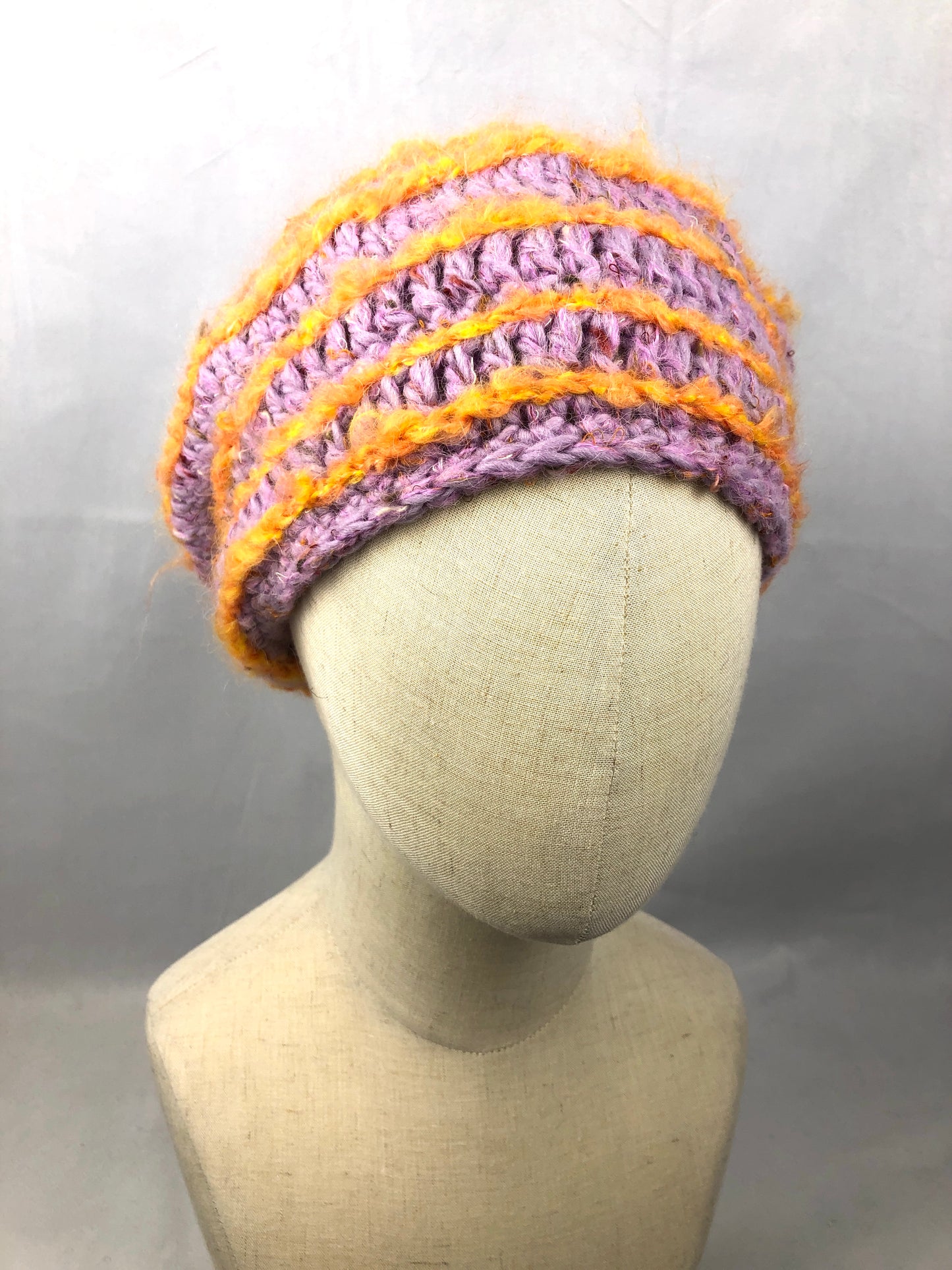 Lilac purple orange mohair beret