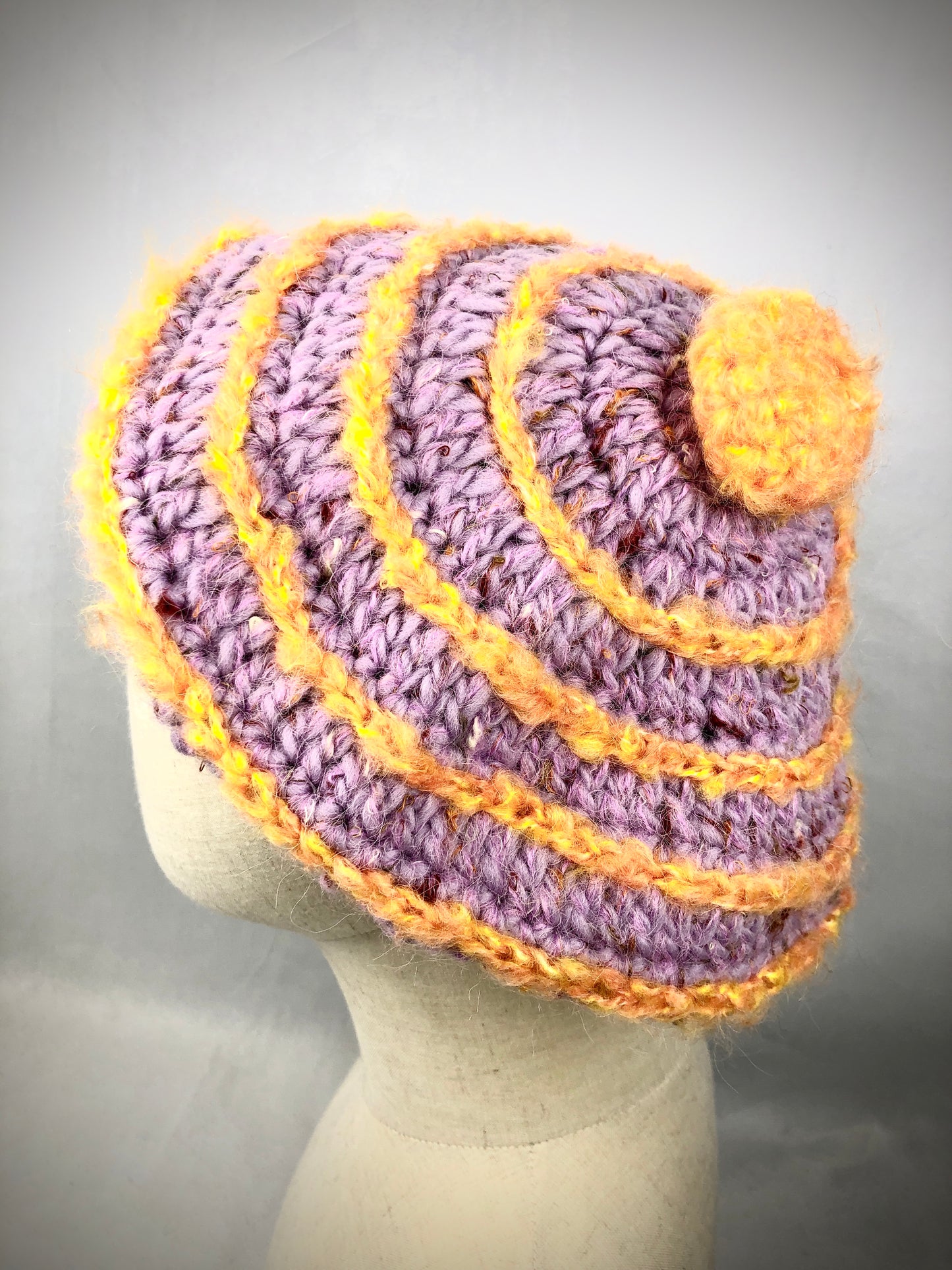 Lilac purple orange mohair beret