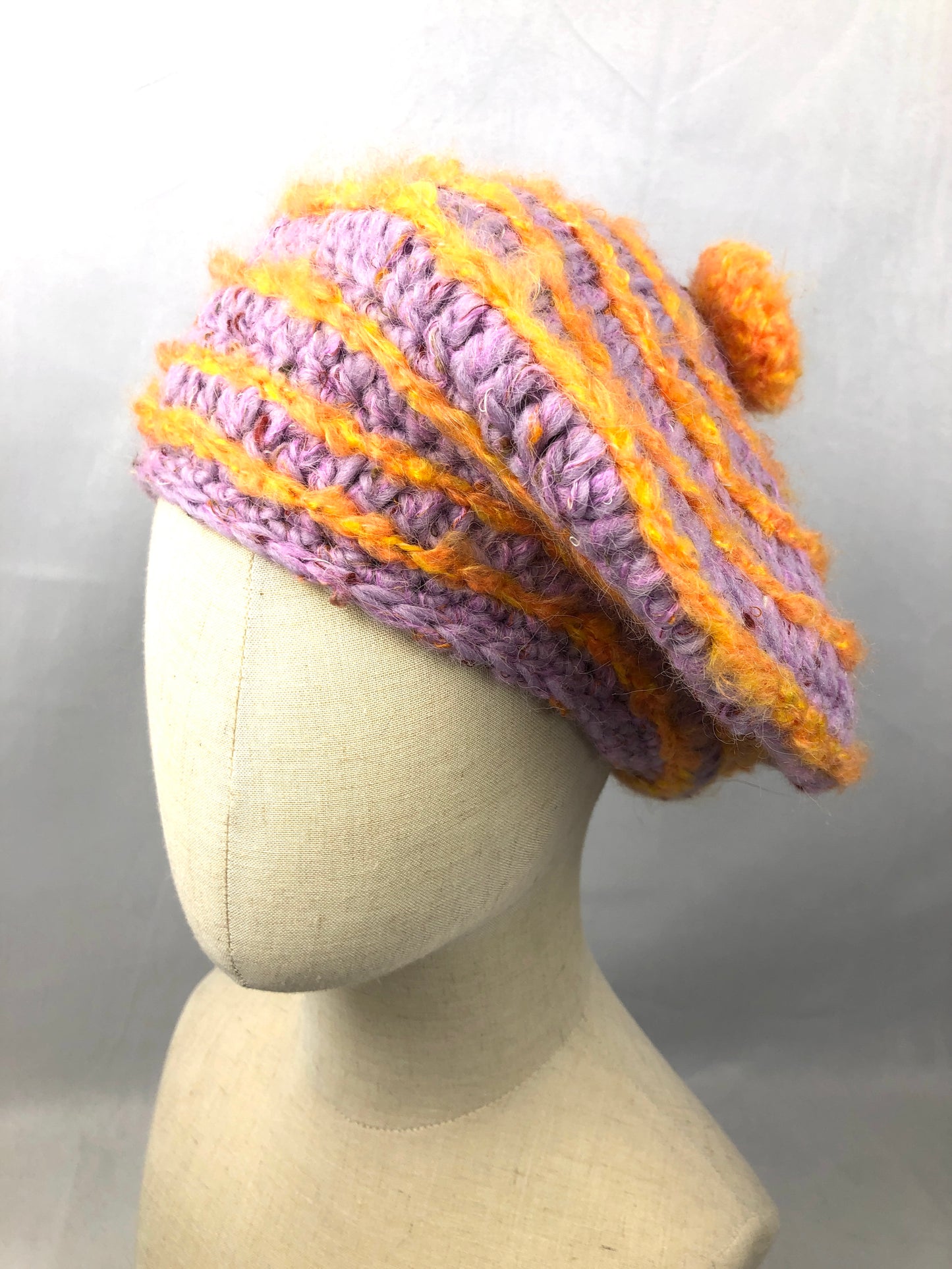 Lilac purple orange mohair beret