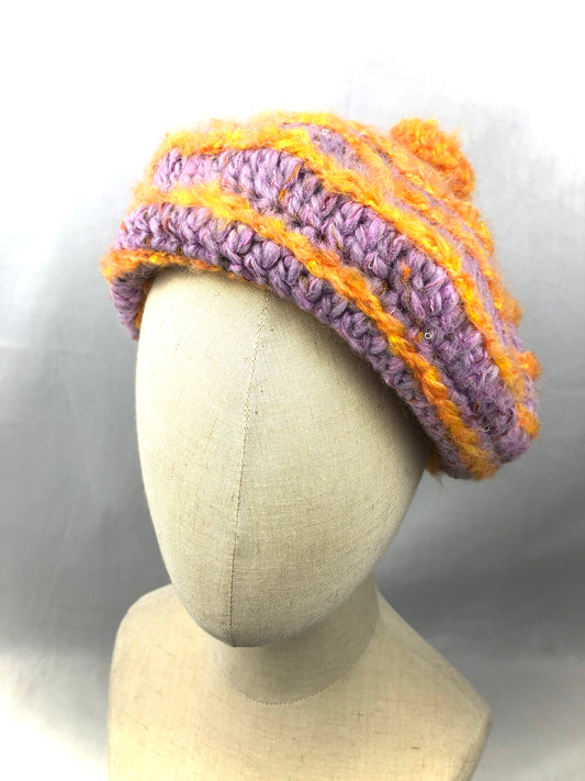 Lilac purple orange mohair beret