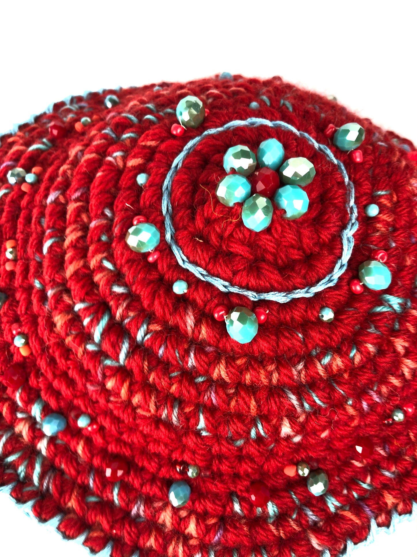 Red turquoise merino beret