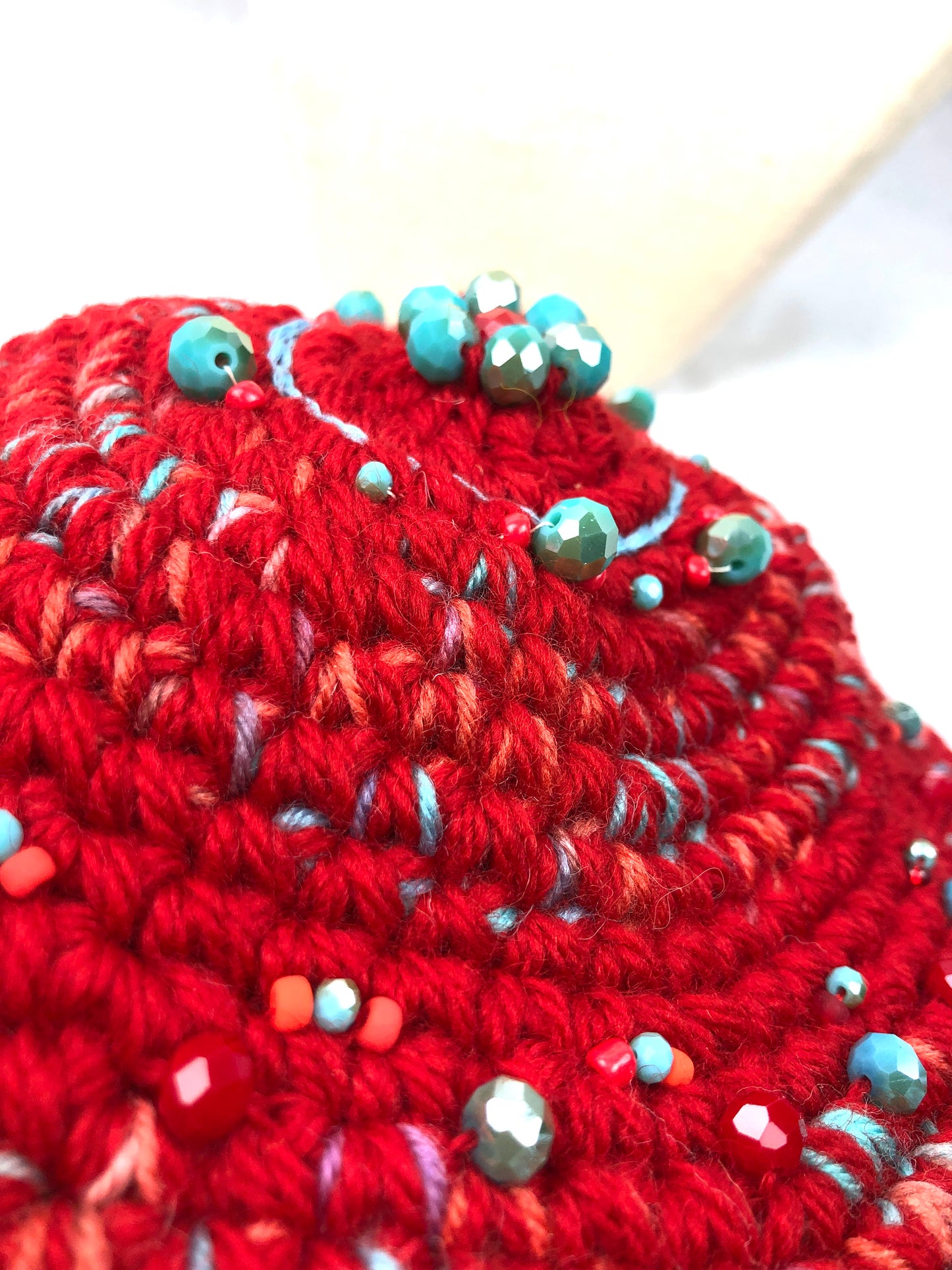 Red turquoise merino beret