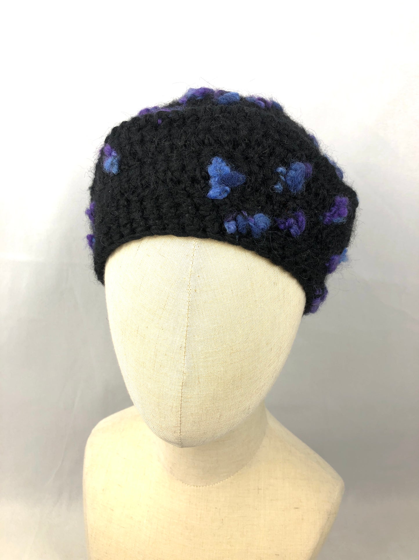 Black purple cloud mohair beret