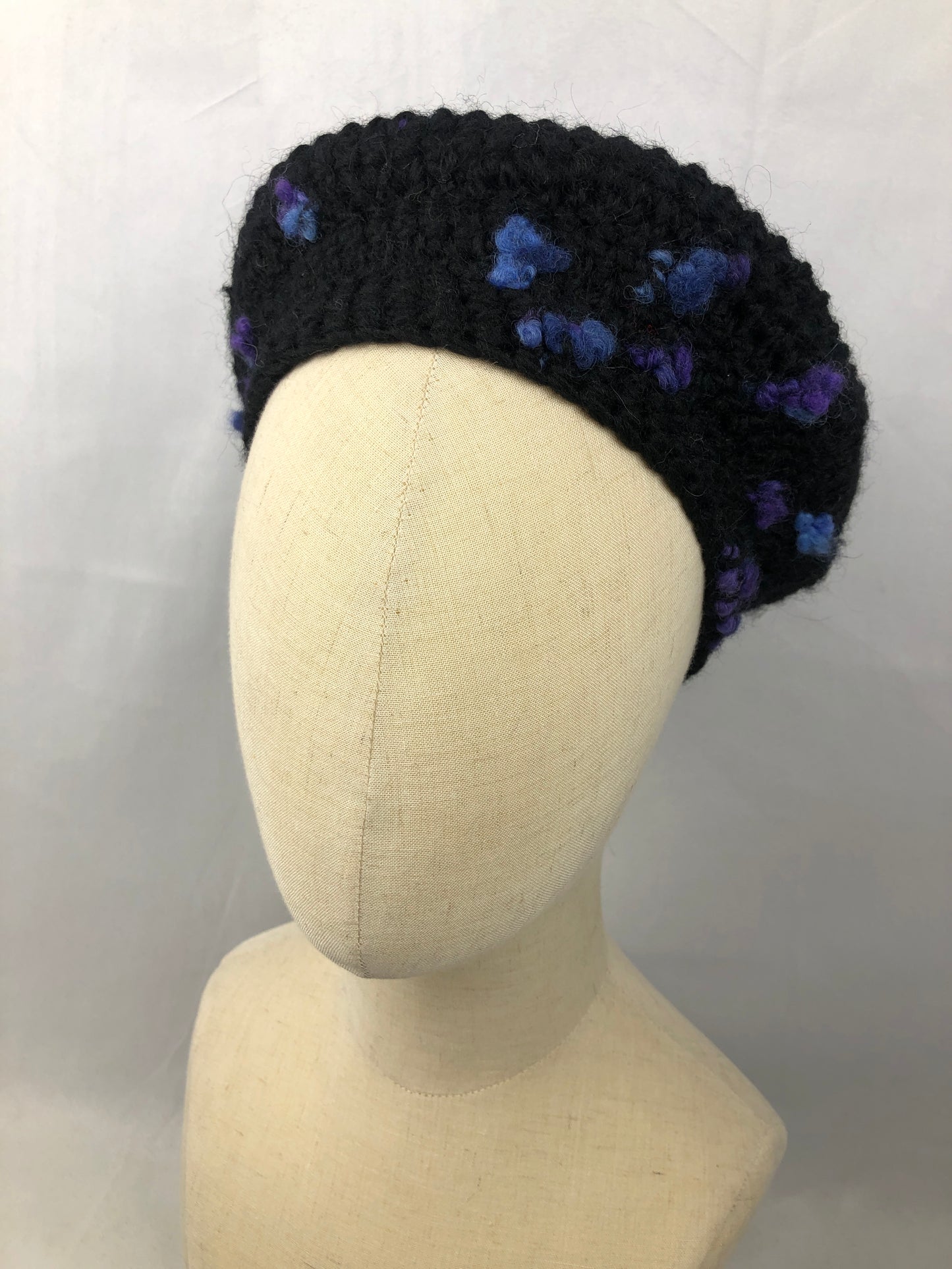 Black purple cloud mohair beret