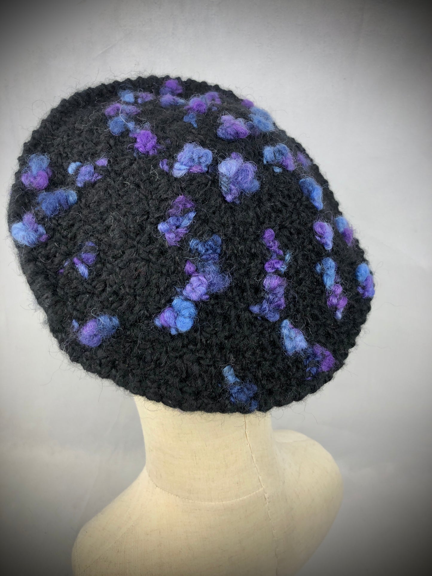 Black purple cloud mohair beret