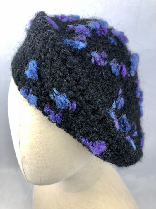 Black purple cloud mohair beret