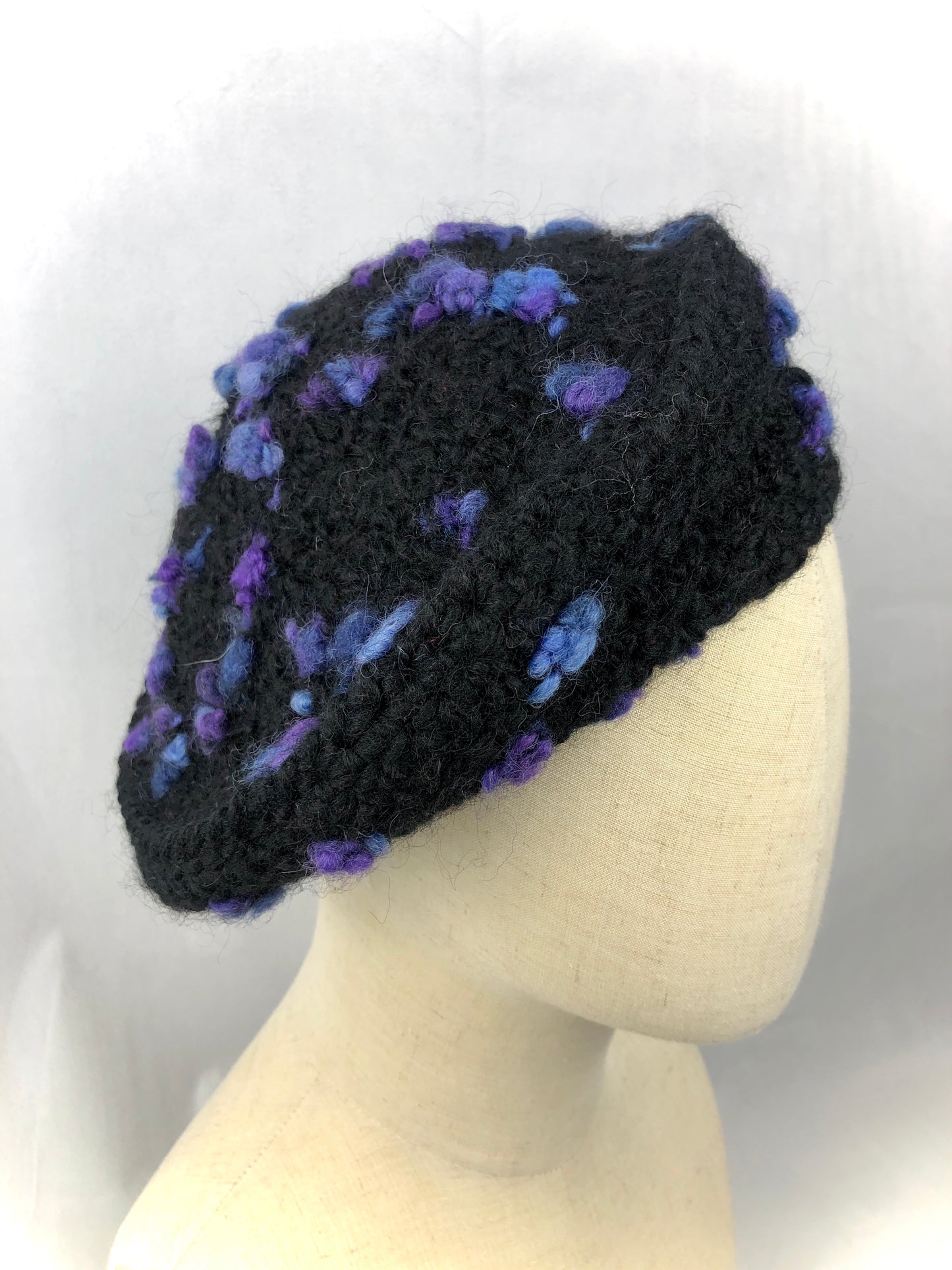 Black purple cloud mohair beret
