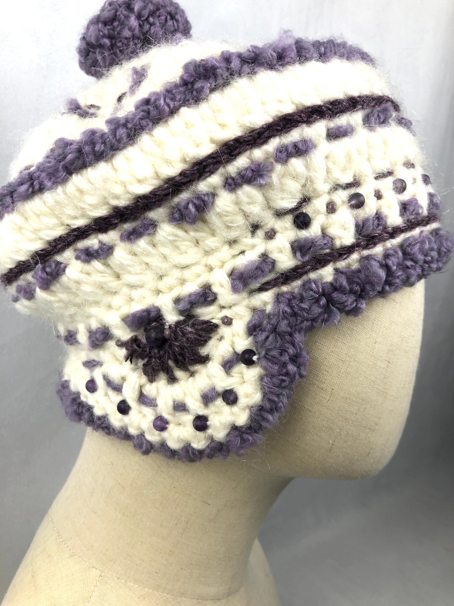 White purple amethyst earflaps beret
