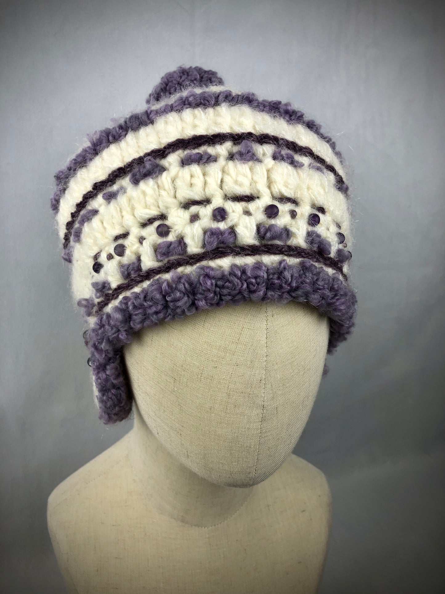 White purple amethyst earflaps beret