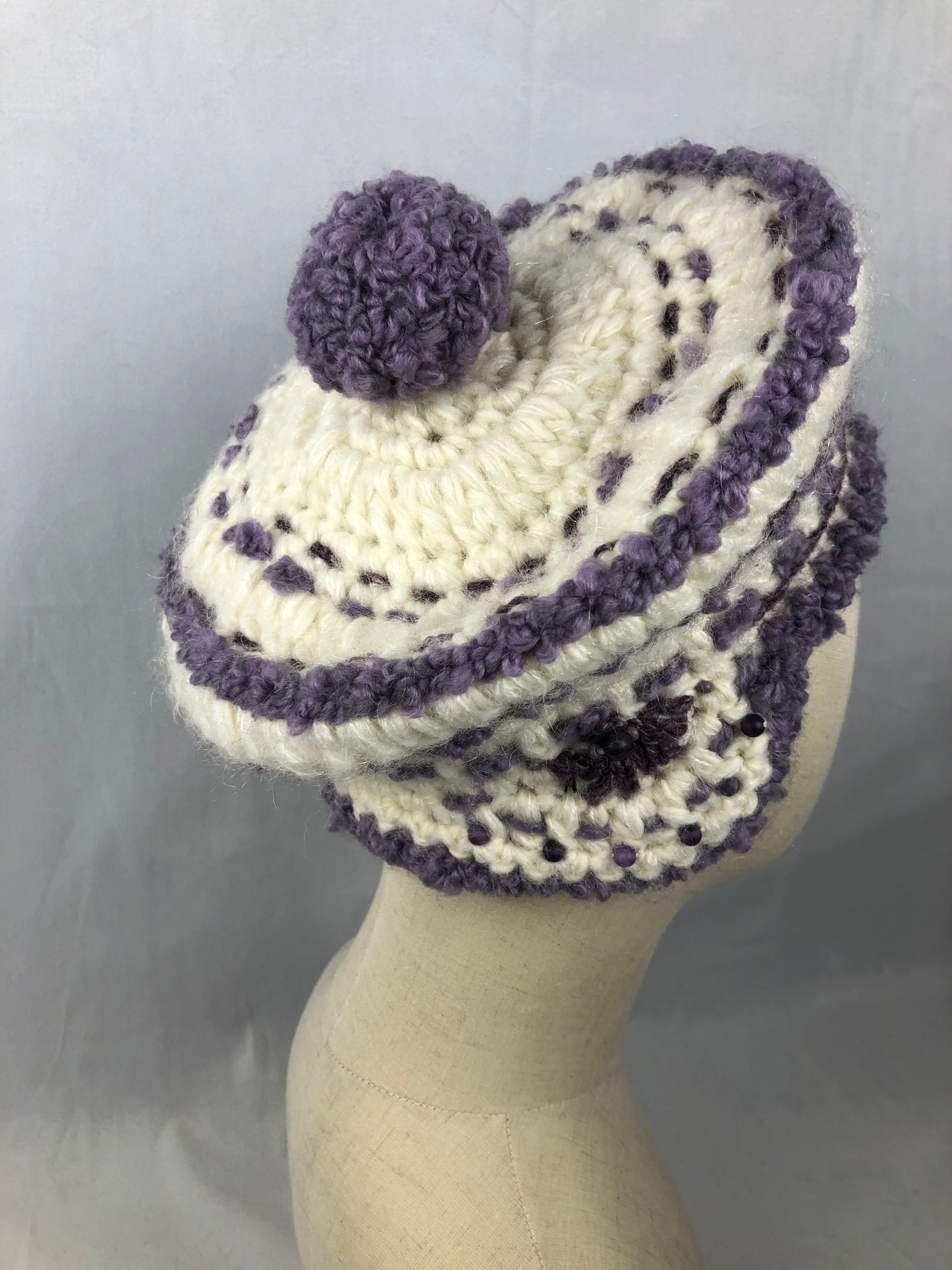 White purple amethyst earflaps beret