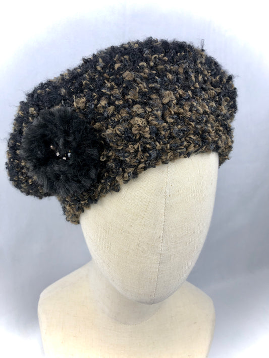 Brown black bouclé beret
