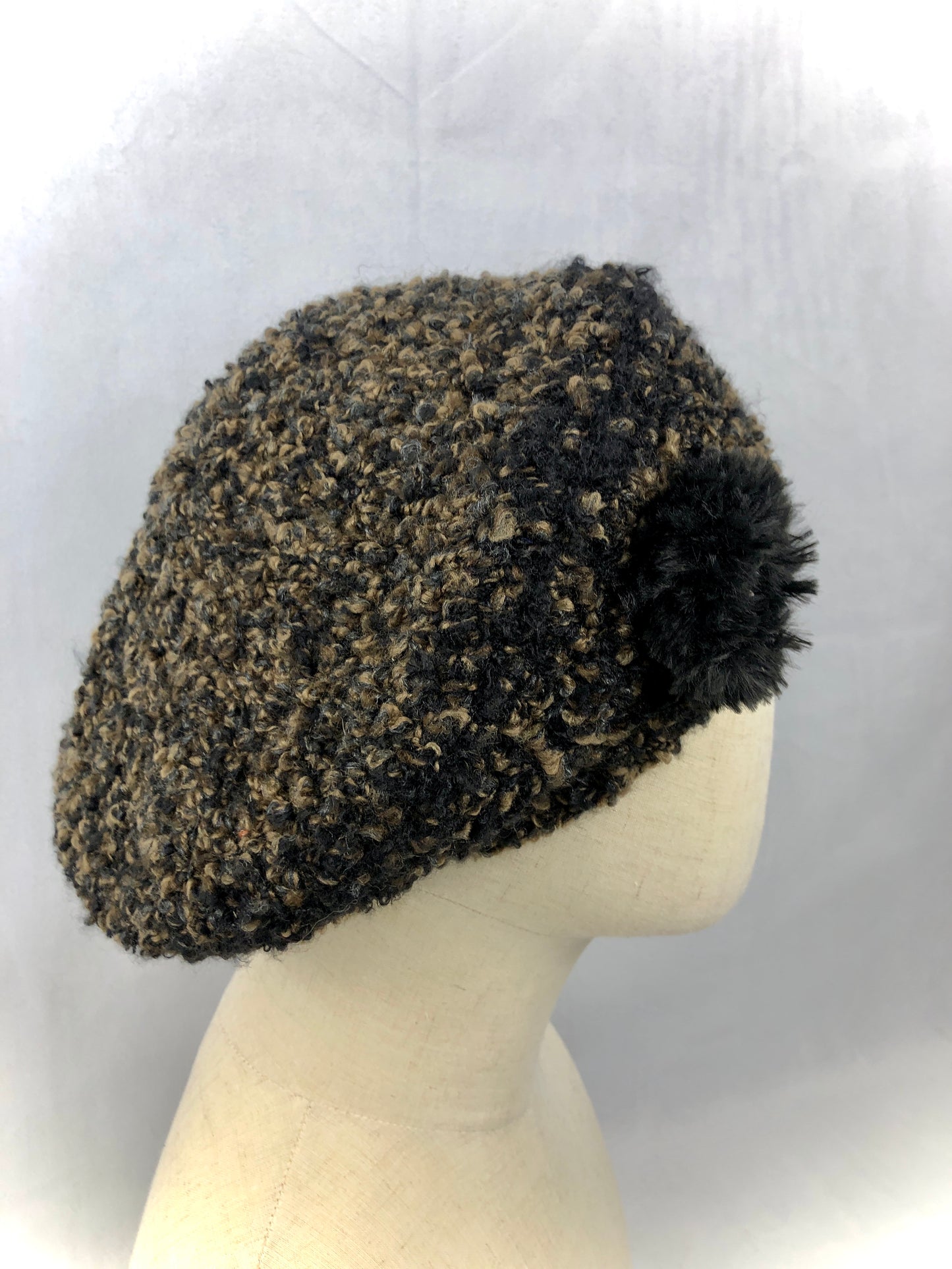 Brown black bouclé beret