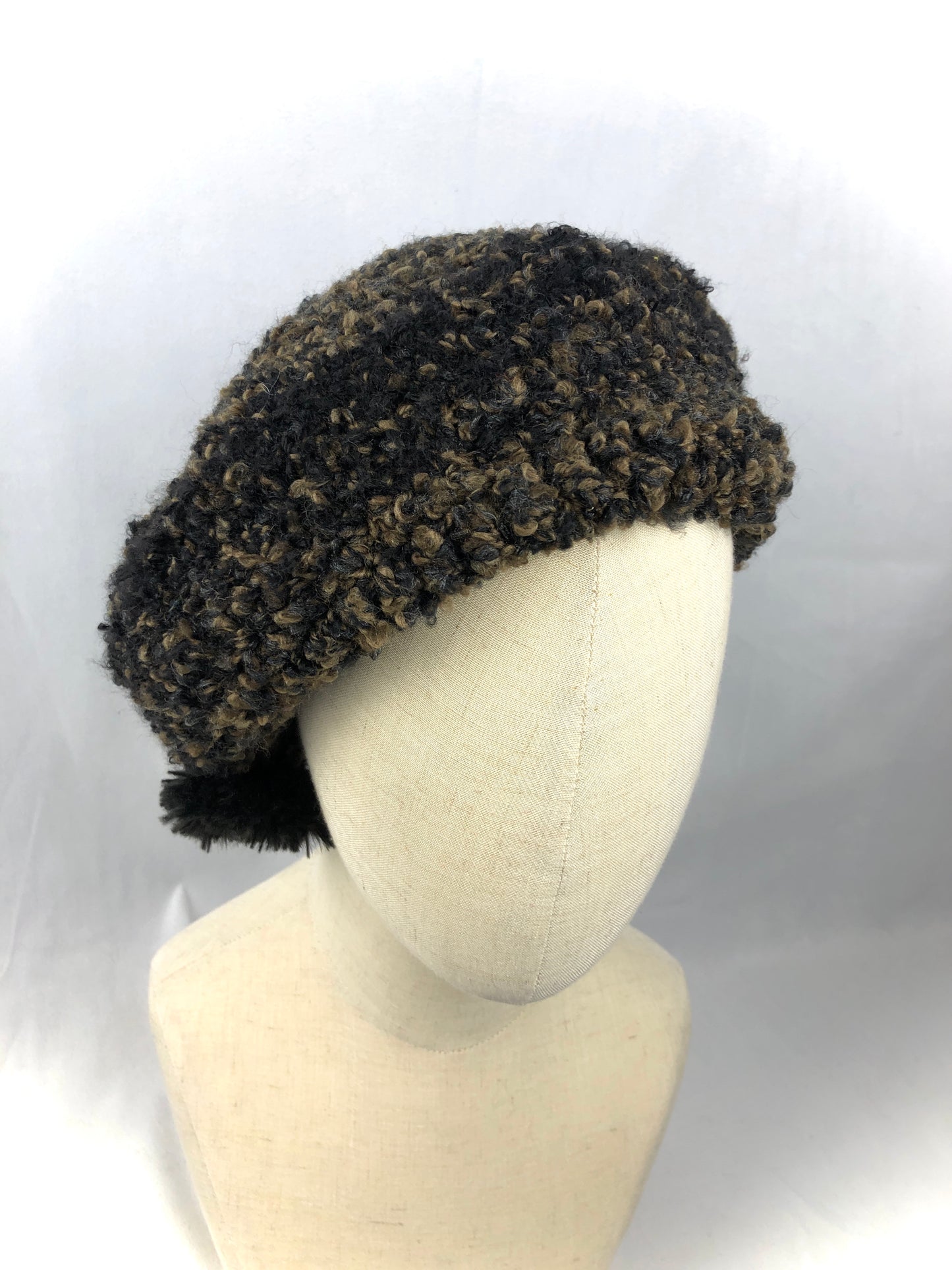 Brown black bouclé beret