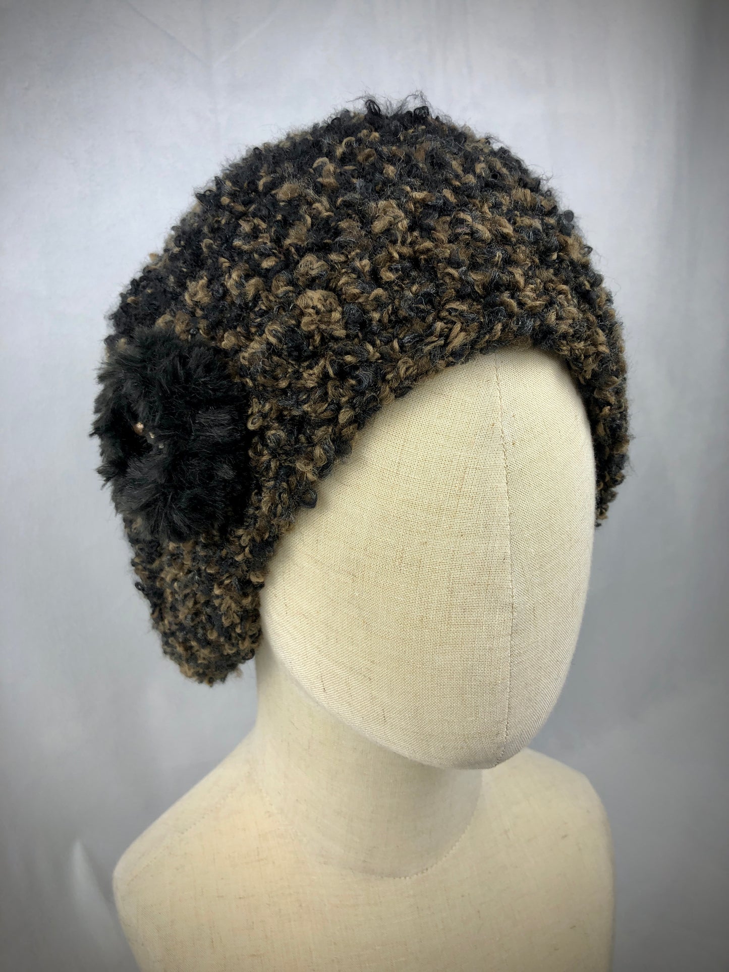 Brown black bouclé beret
