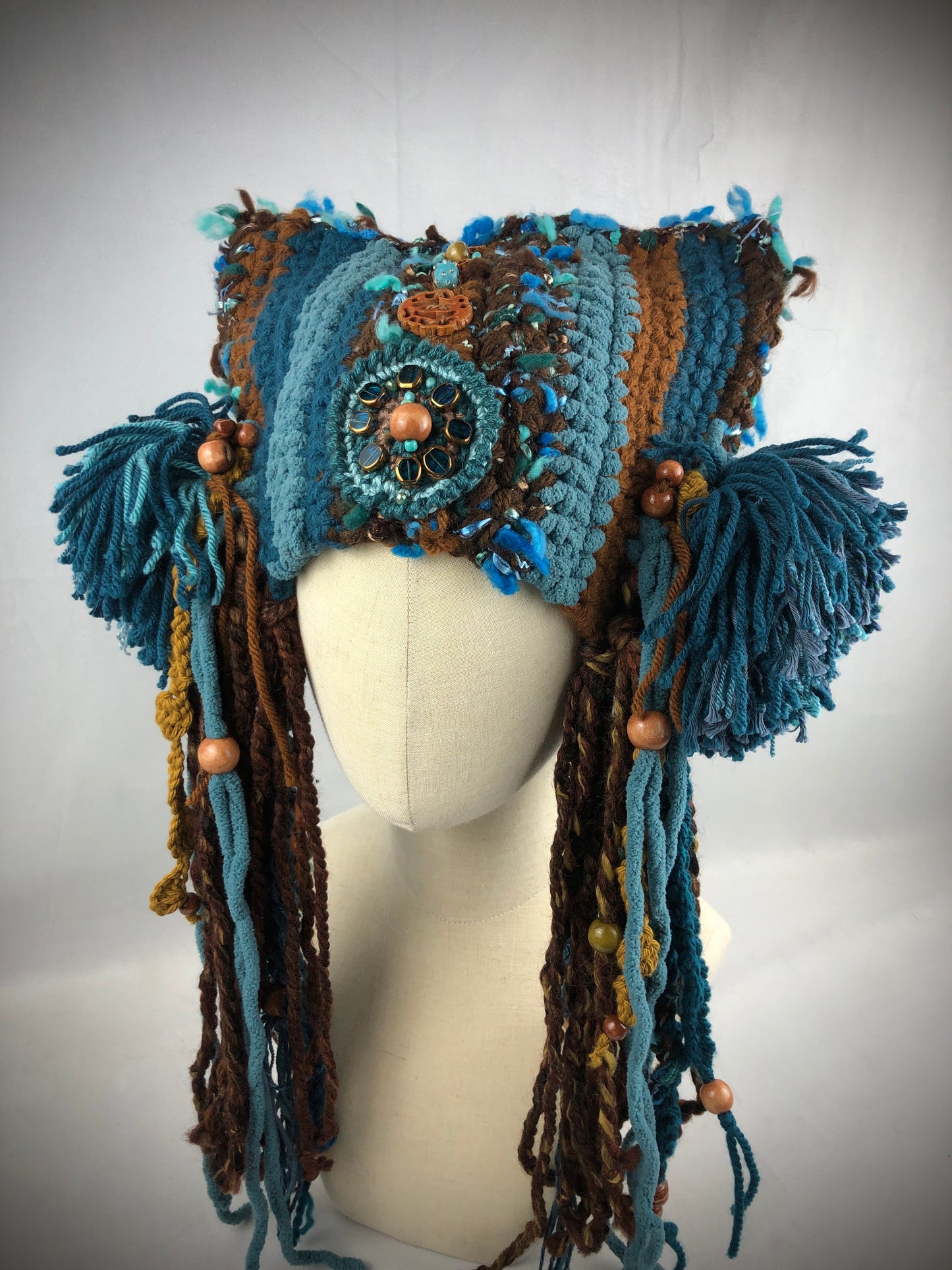 Sea blue brown Ethnic crown hat