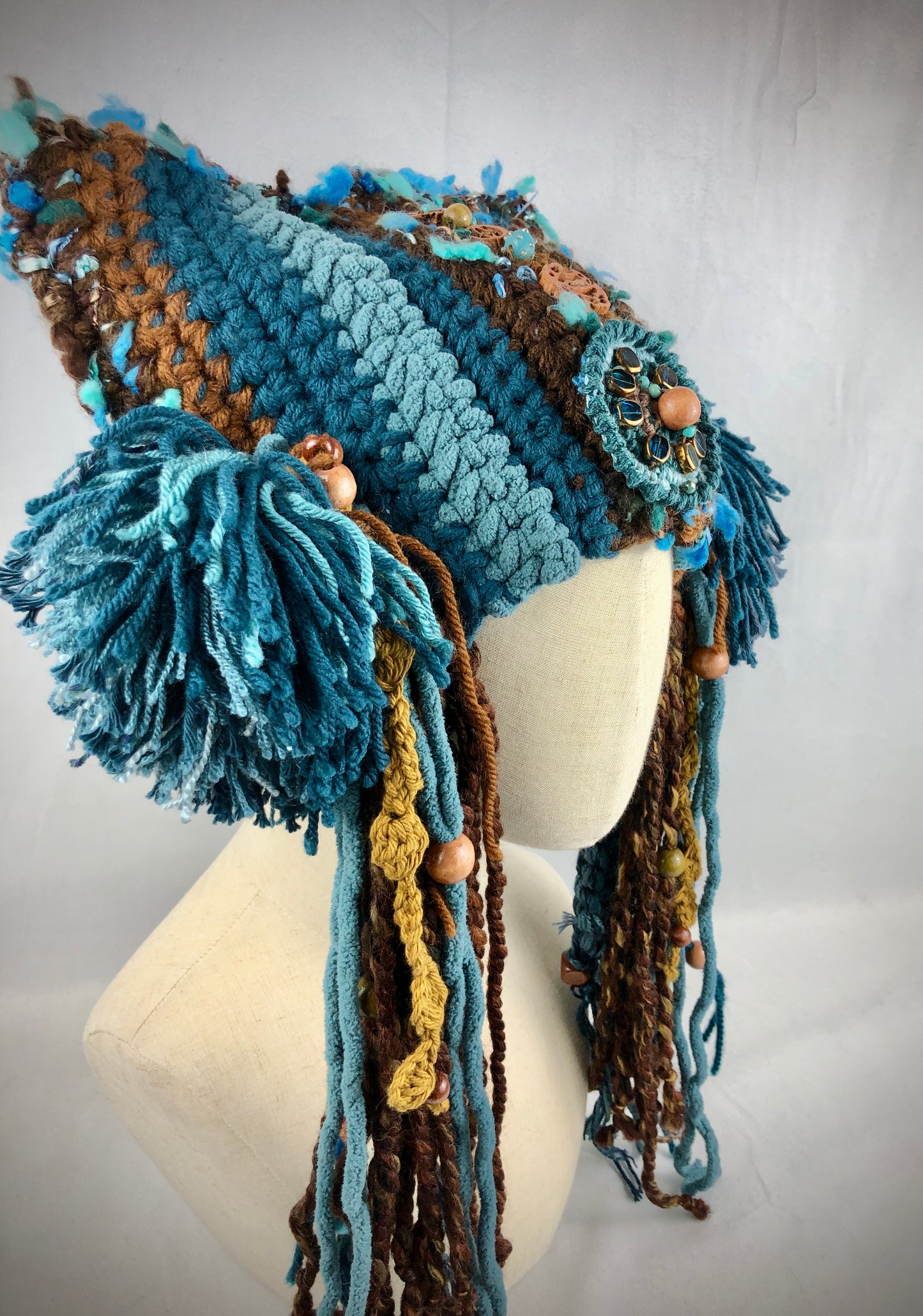 Sea blue brown Ethnic crown hat