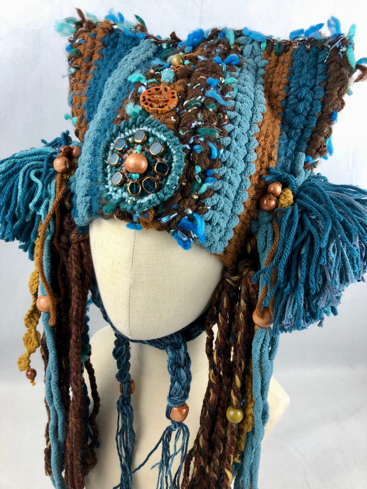 Sea blue brown Ethnic crown hat