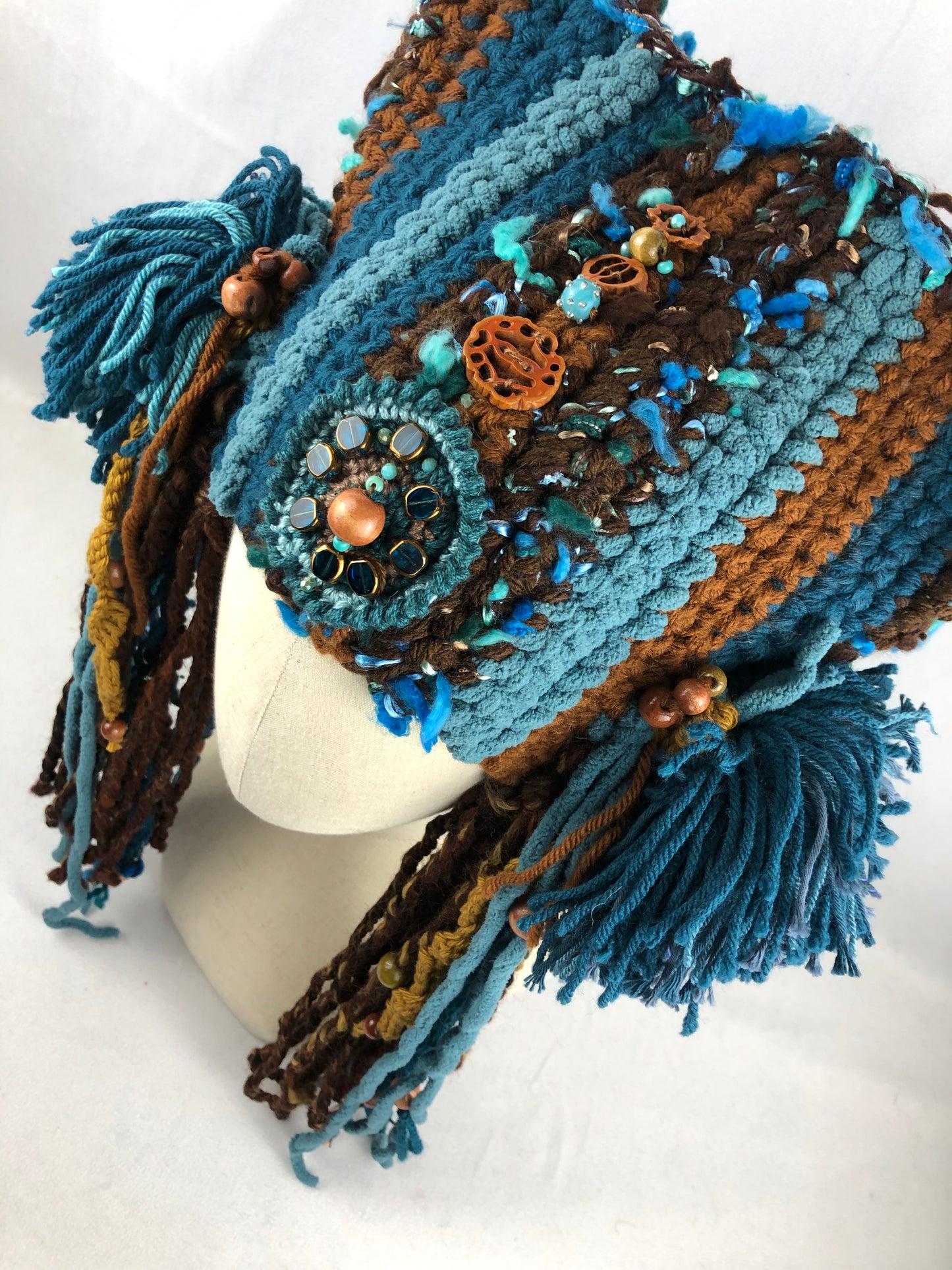 Sea blue brown Ethnic crown hat