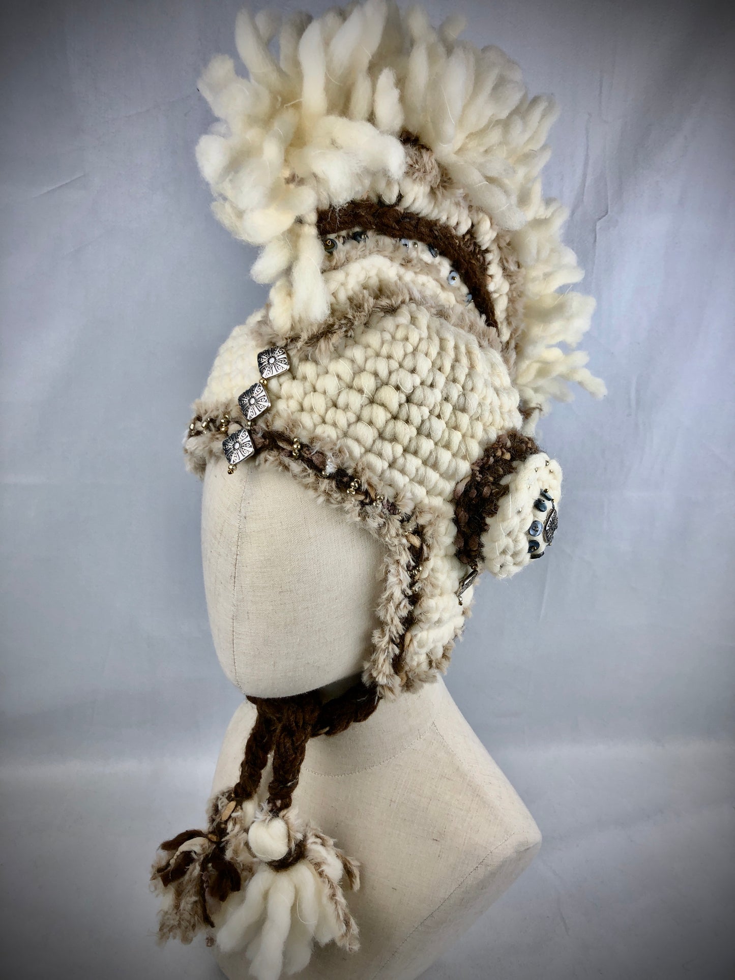 Wool mohawk helmet hat