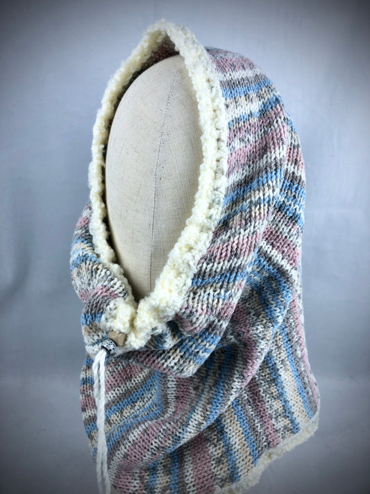 Blue pink grey neck warmer scarf