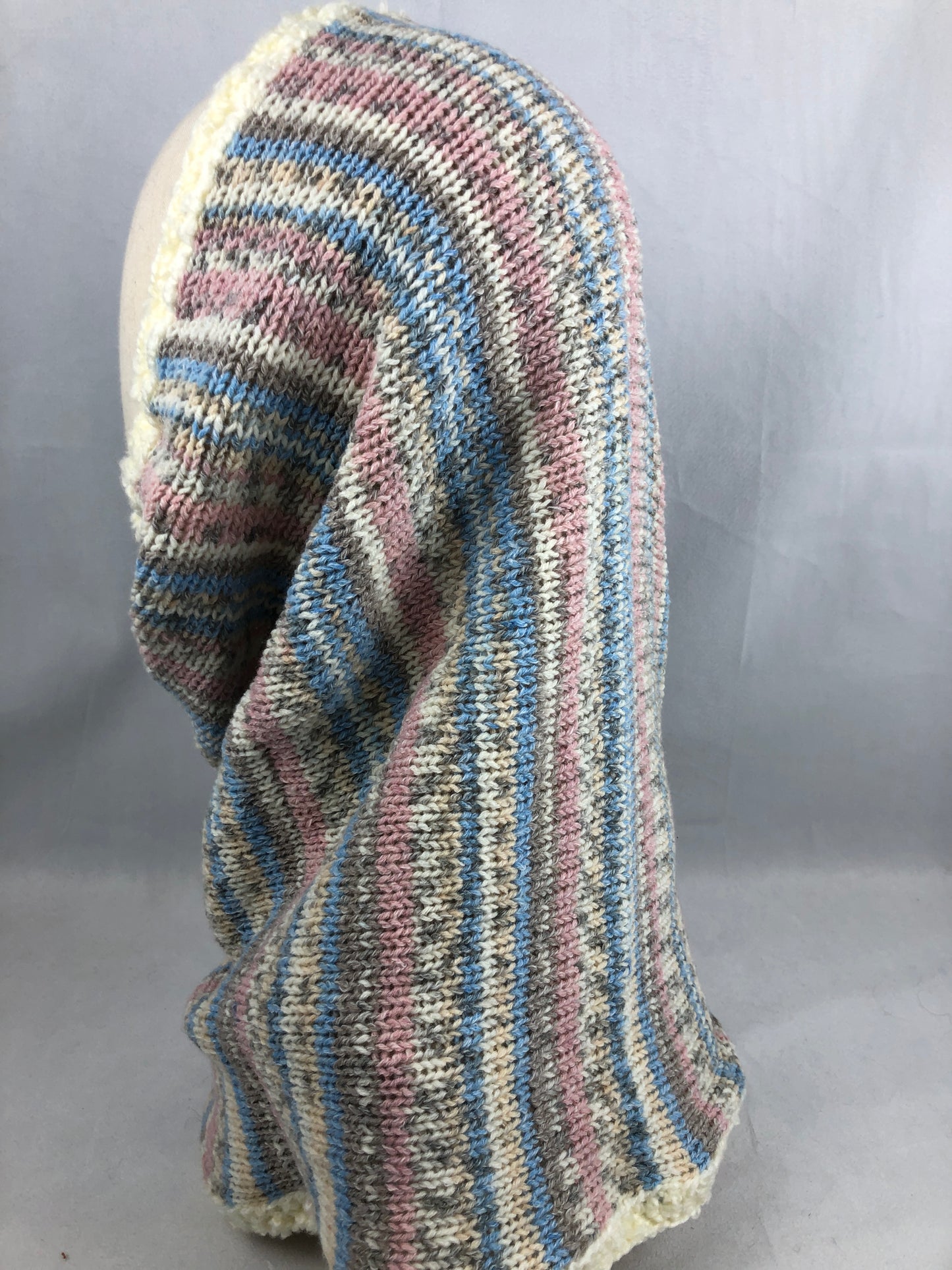 Blue pink grey neck warmer scarf
