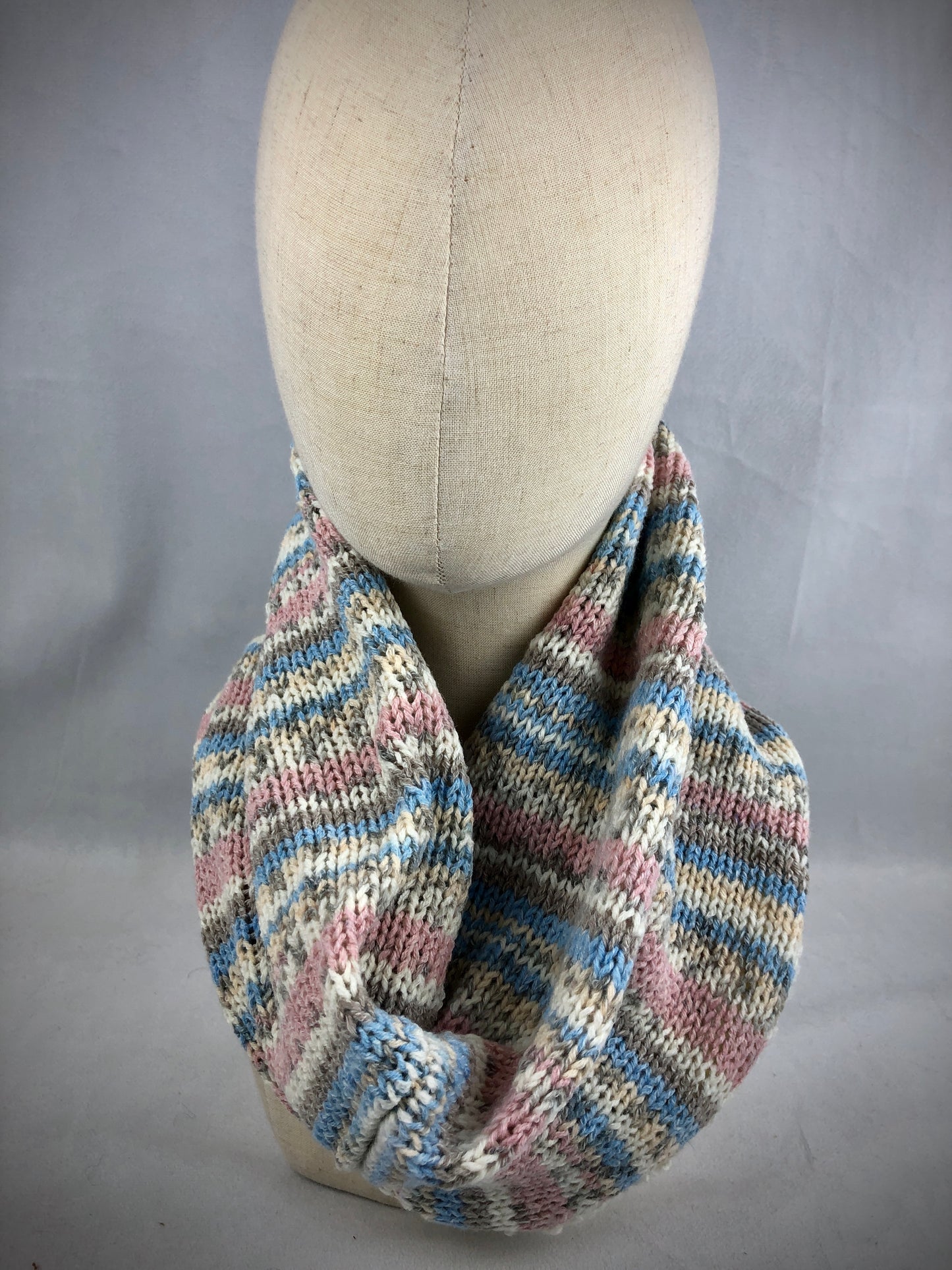 Blue pink grey neck warmer scarf