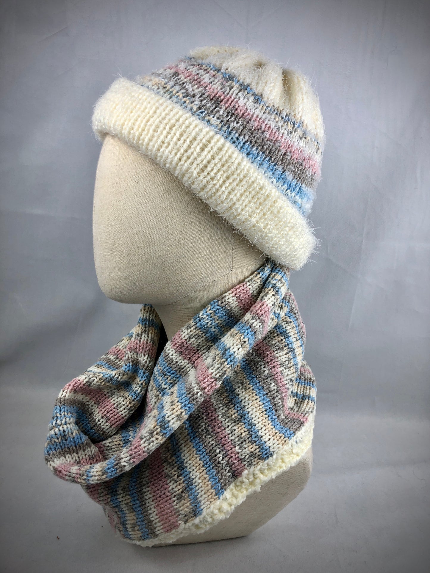 Cream white geometric beanie toque hat