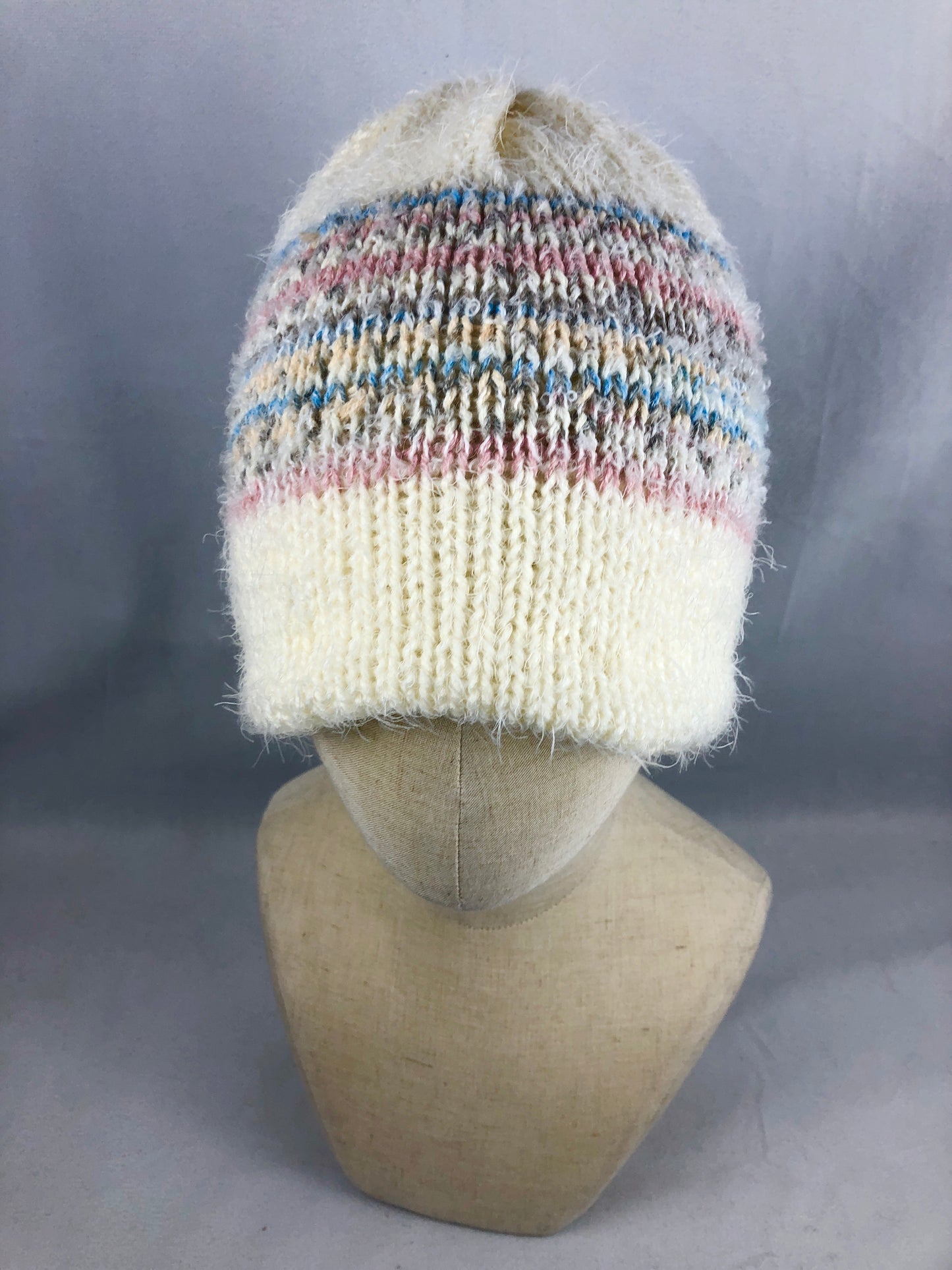 Cream white geometric beanie toque hat