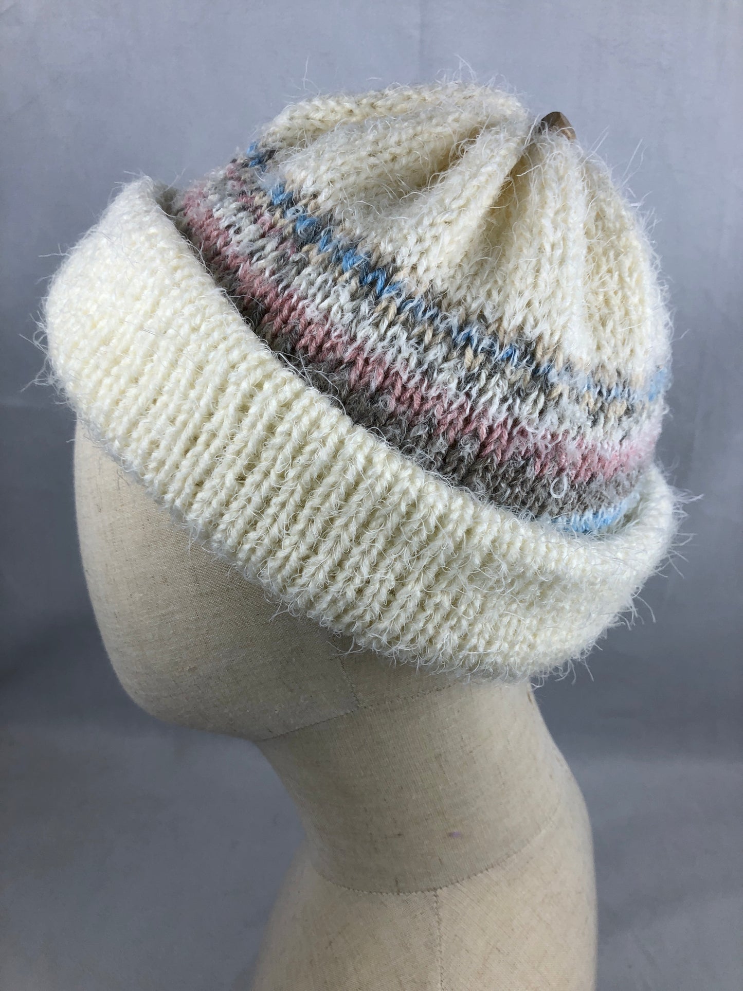 Cream white geometric beanie toque hat
