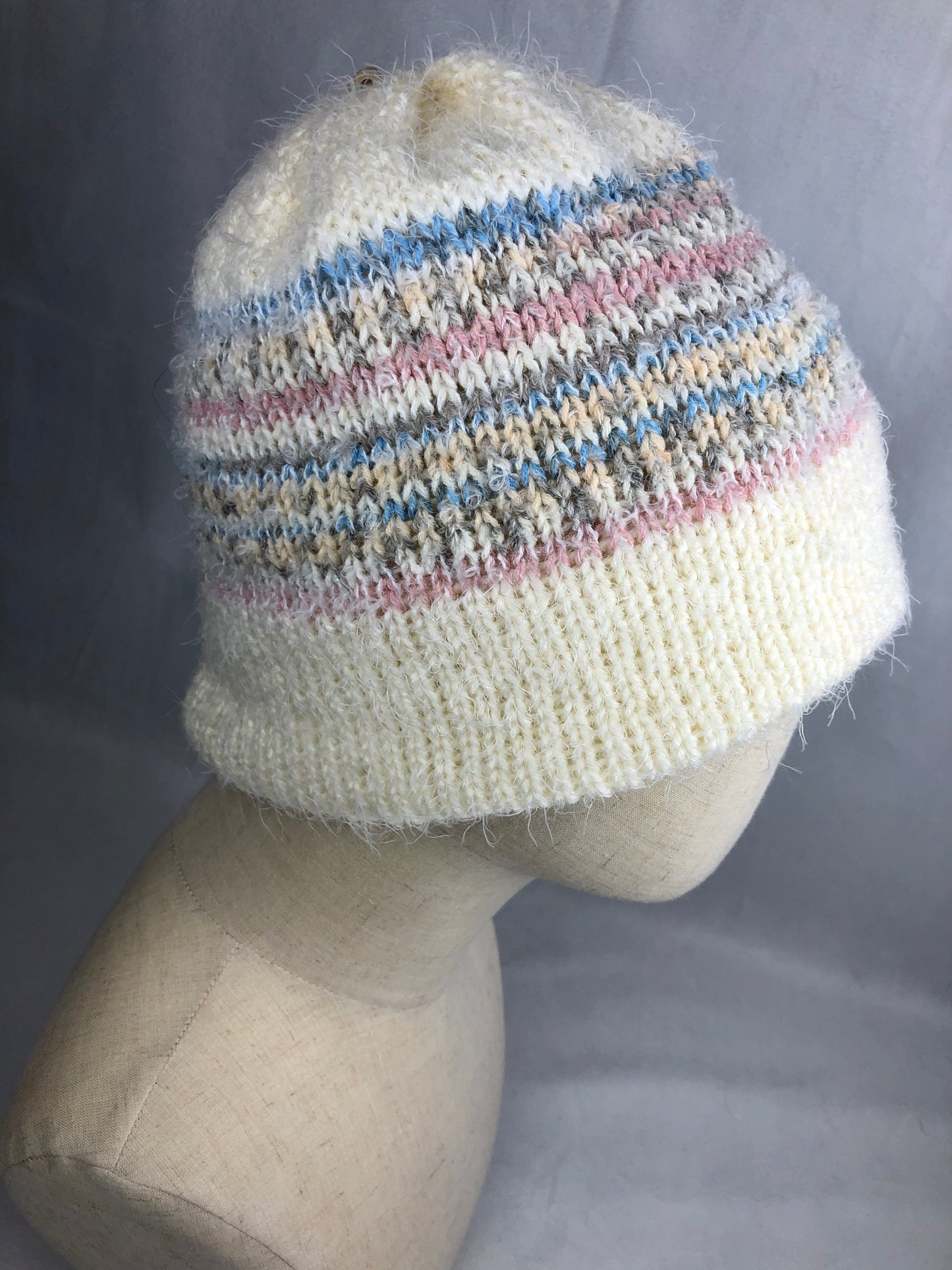 Cream white geometric beanie toque hat