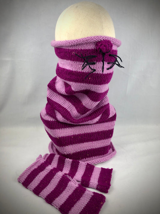Pink purple Cheshire cat neckwarmer set