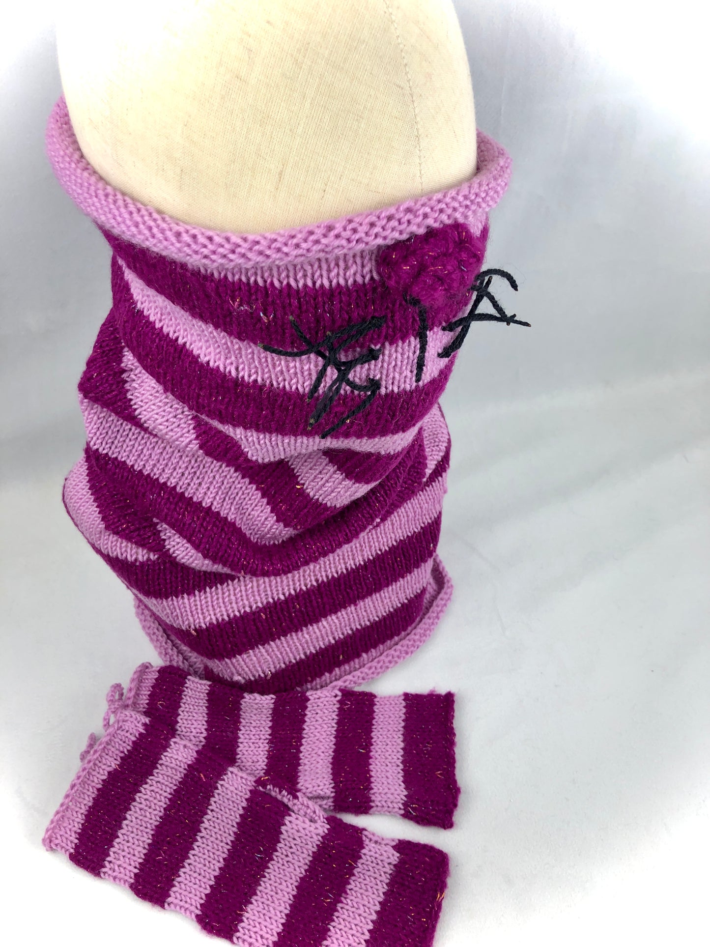 Pink purple Cheshire cat neckwarmer set