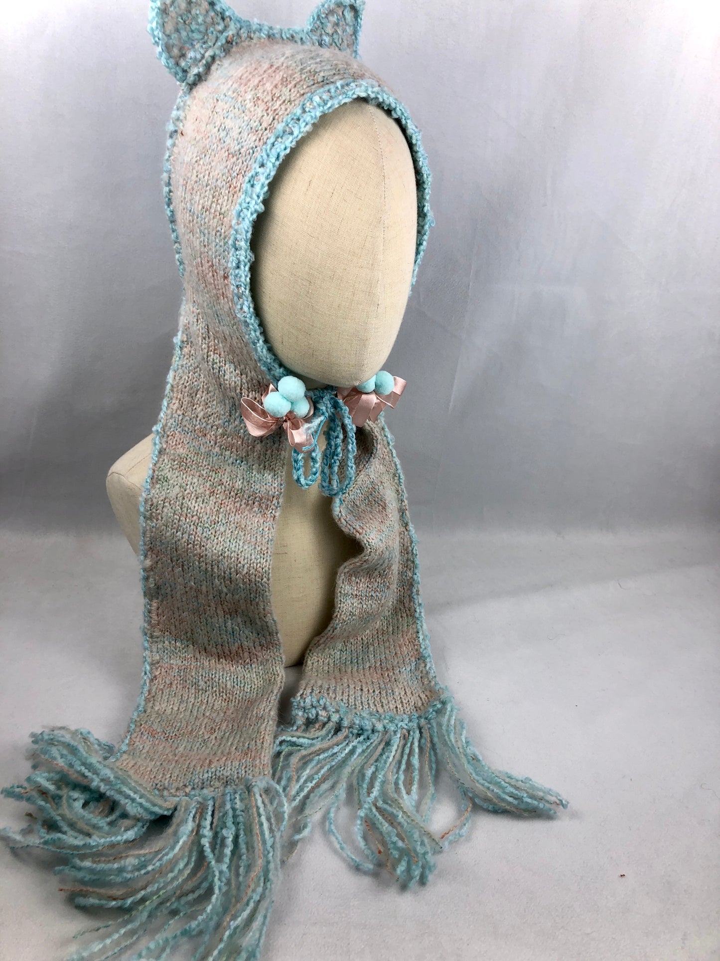 Peach blue bonnet hat/ scarf
