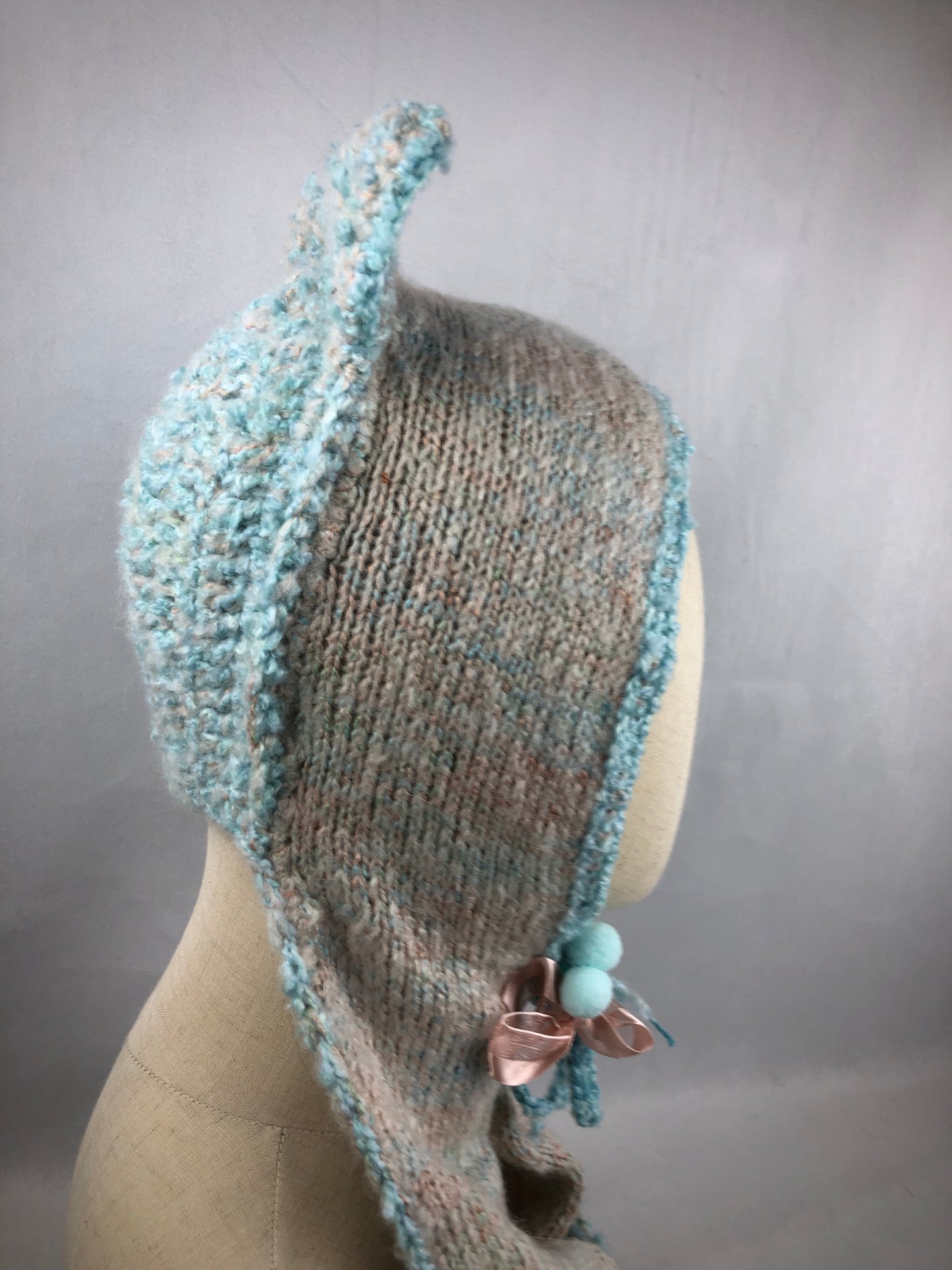 Peach blue bonnet hat/ scarf