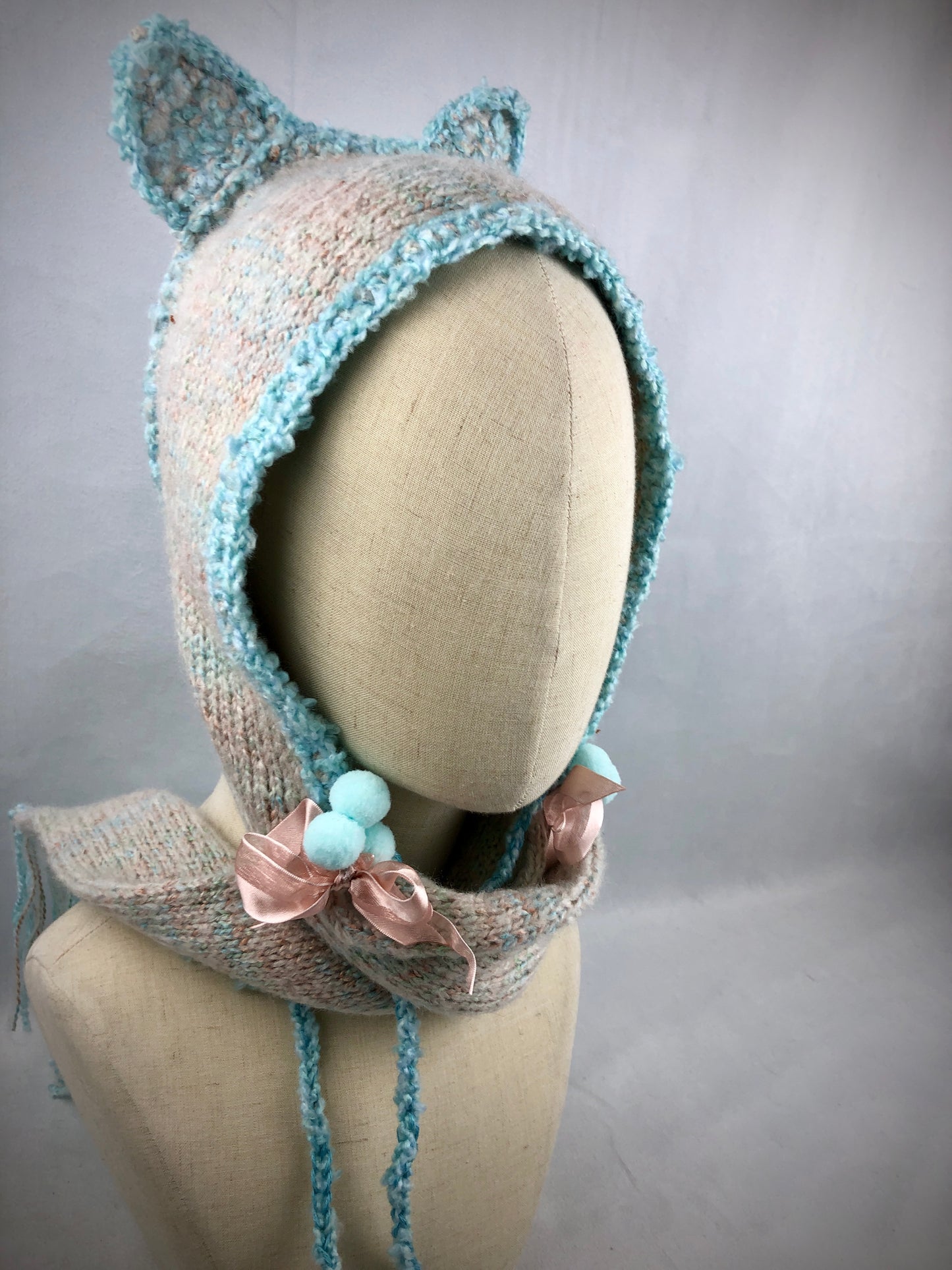 Peach blue bonnet hat/ scarf