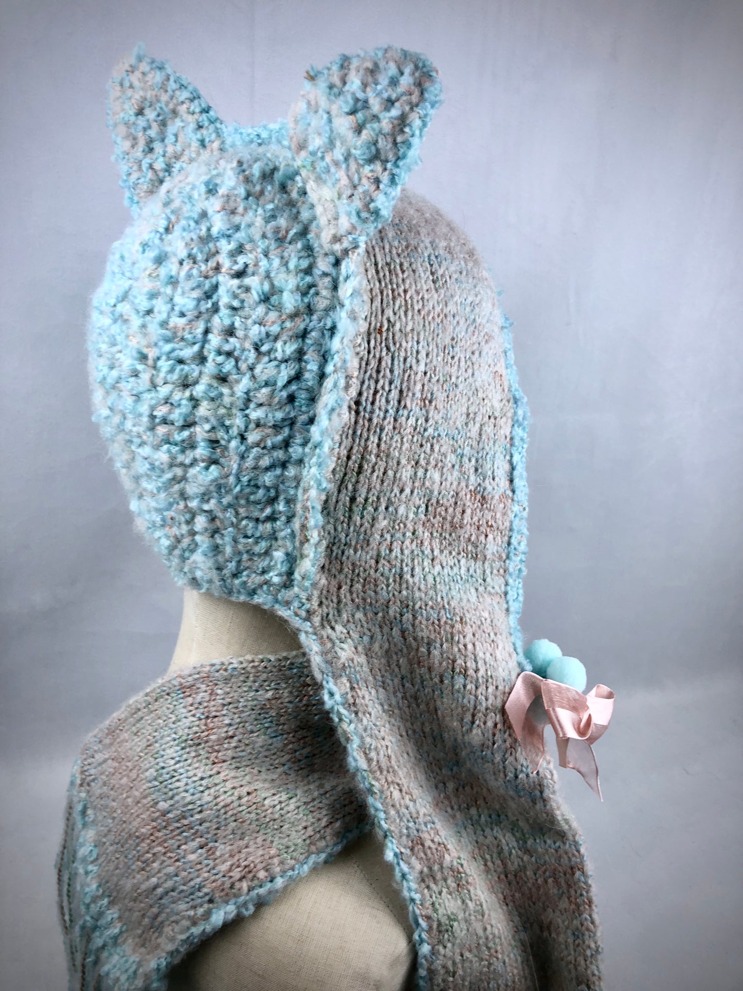 Peach blue bonnet hat/ scarf