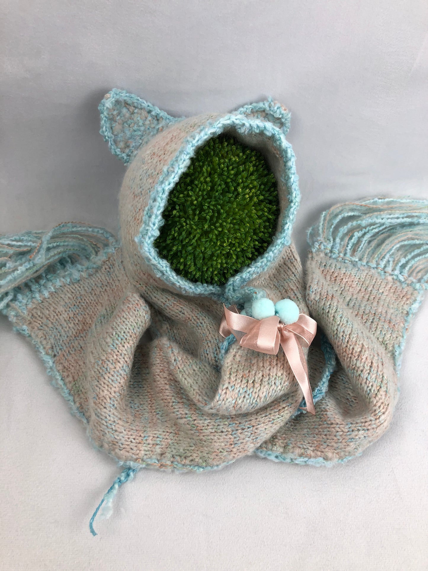 Peach blue bonnet hat/ scarf