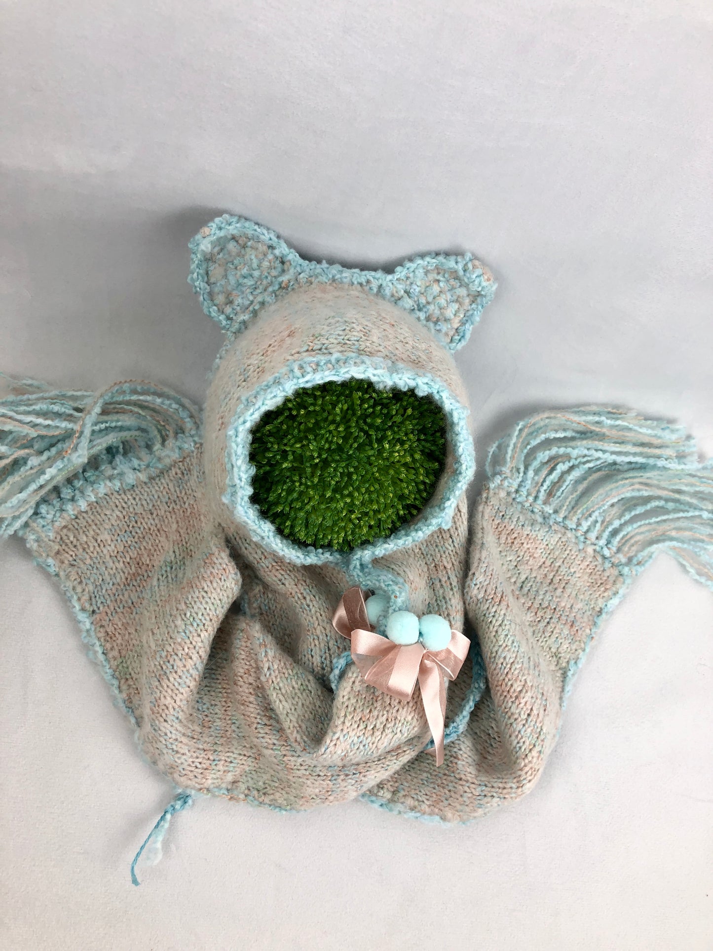 Peach blue bonnet hat/ scarf