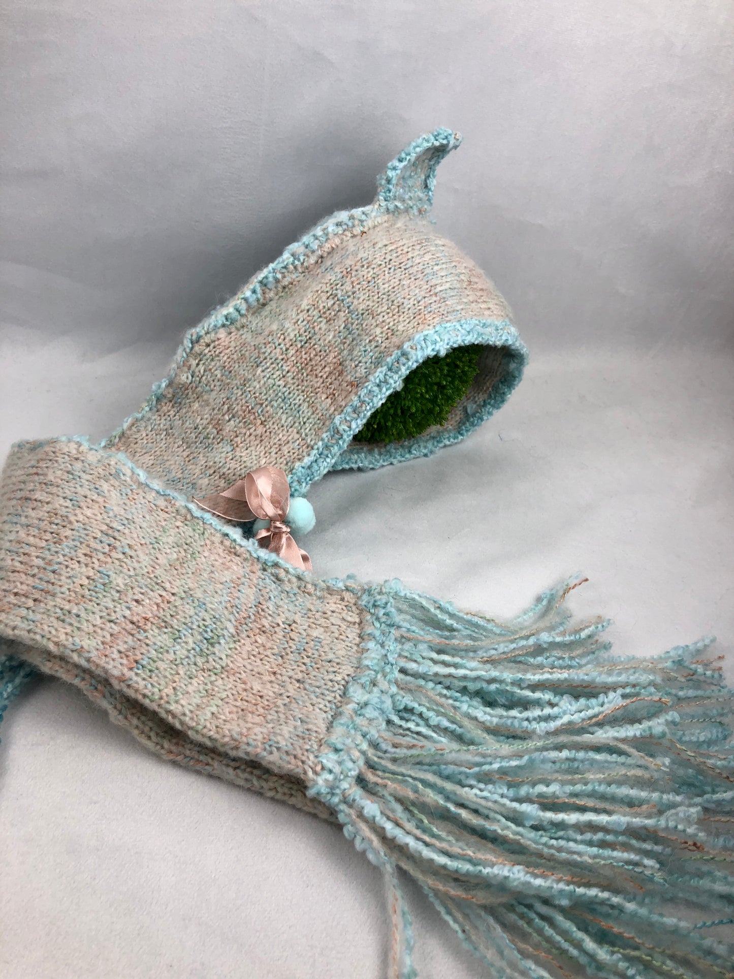 Peach blue bonnet hat/ scarf