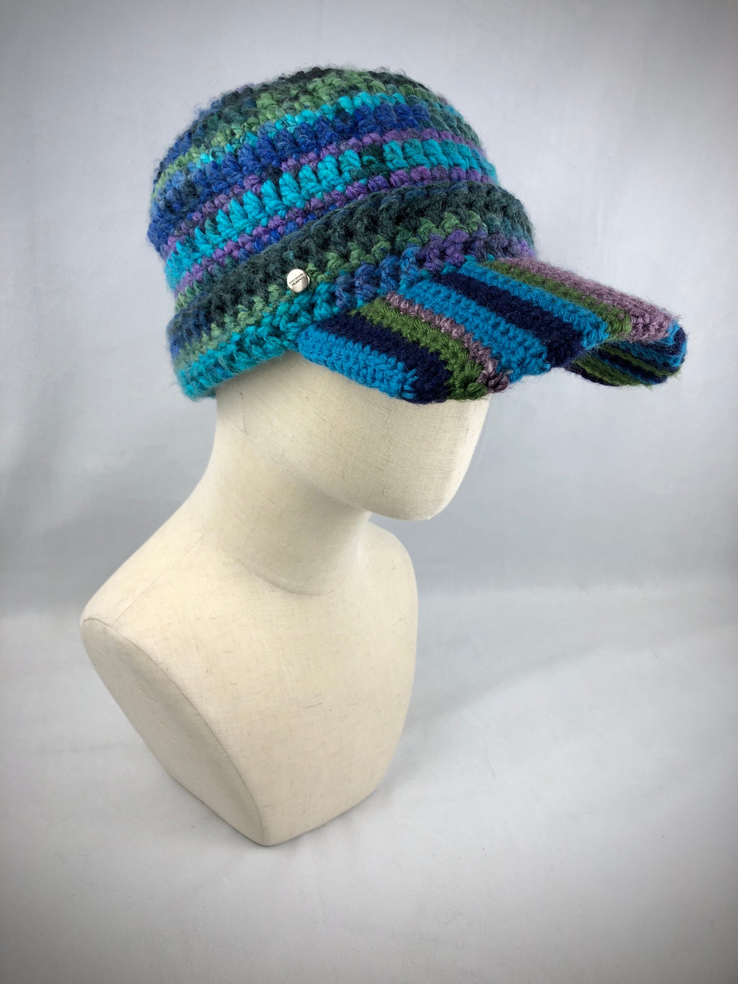 Blue green stripe ball cap hat