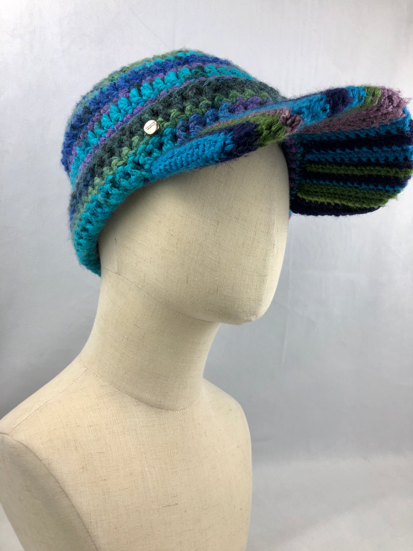 Blue green stripe ball cap hat