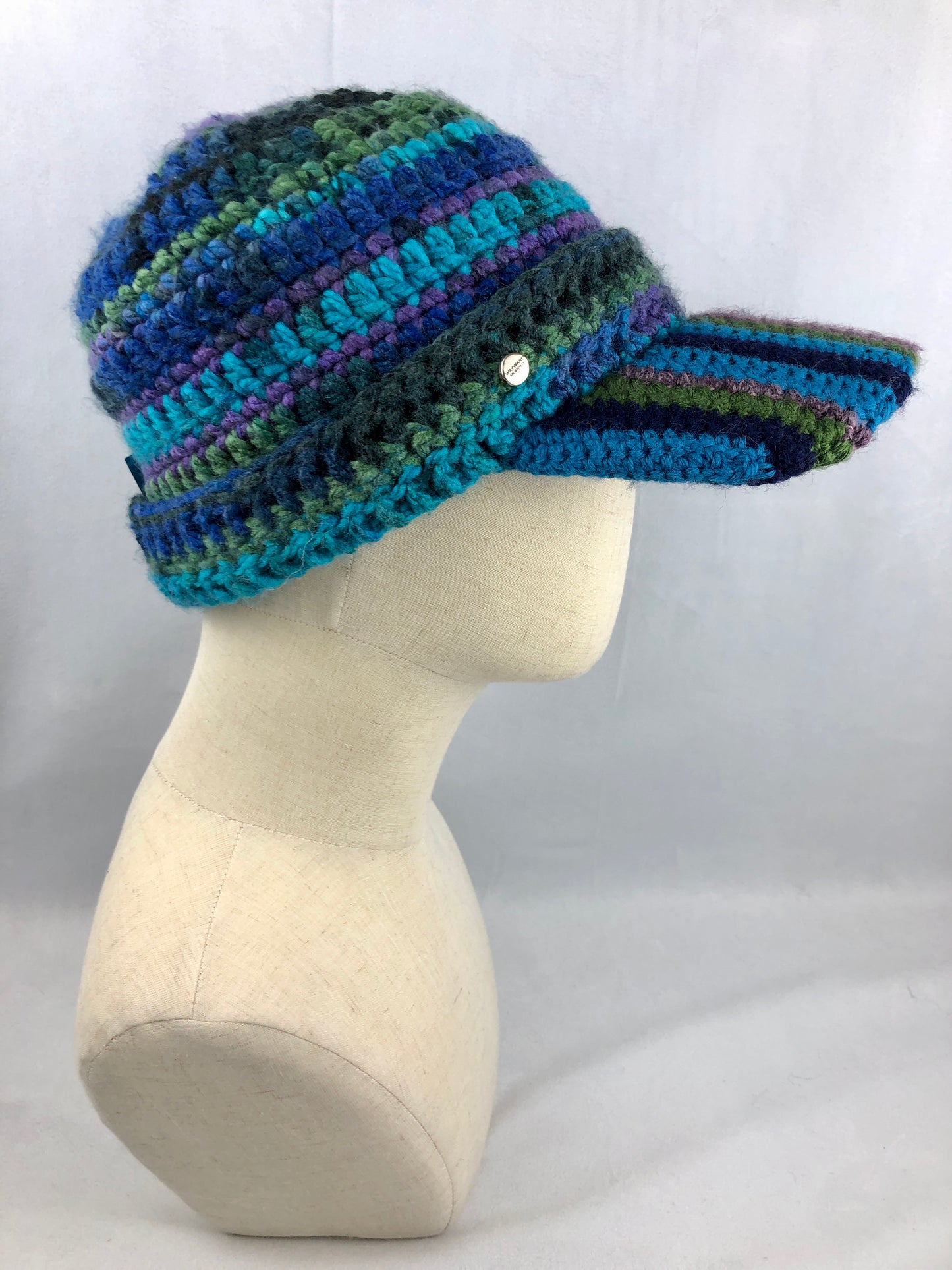Blue green stripe ball cap hat