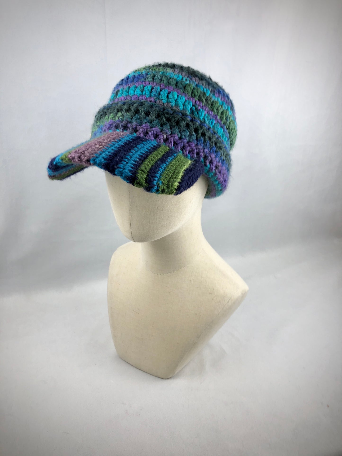 Blue green stripe ball cap hat