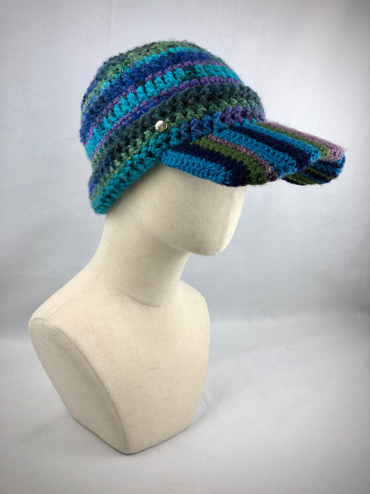 Blue green stripe ball cap hat
