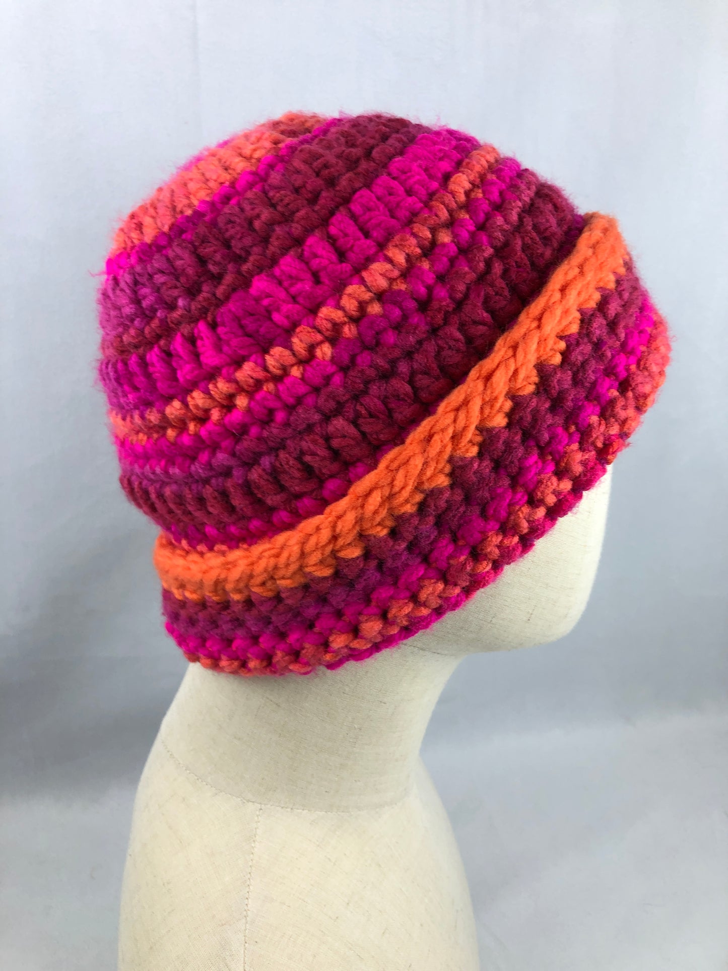 Pink orange beanie toque