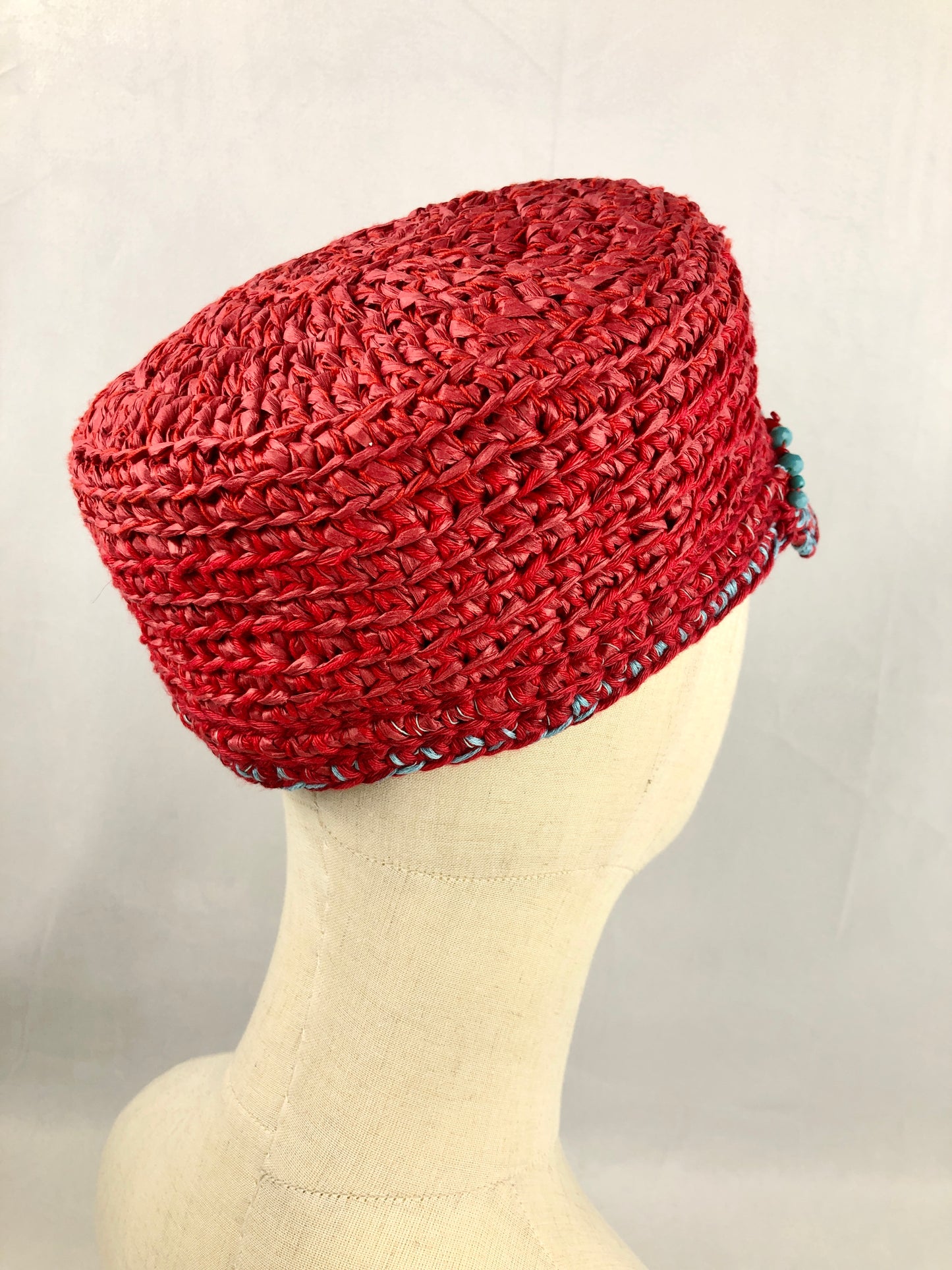 Red turquoise raffia kepi